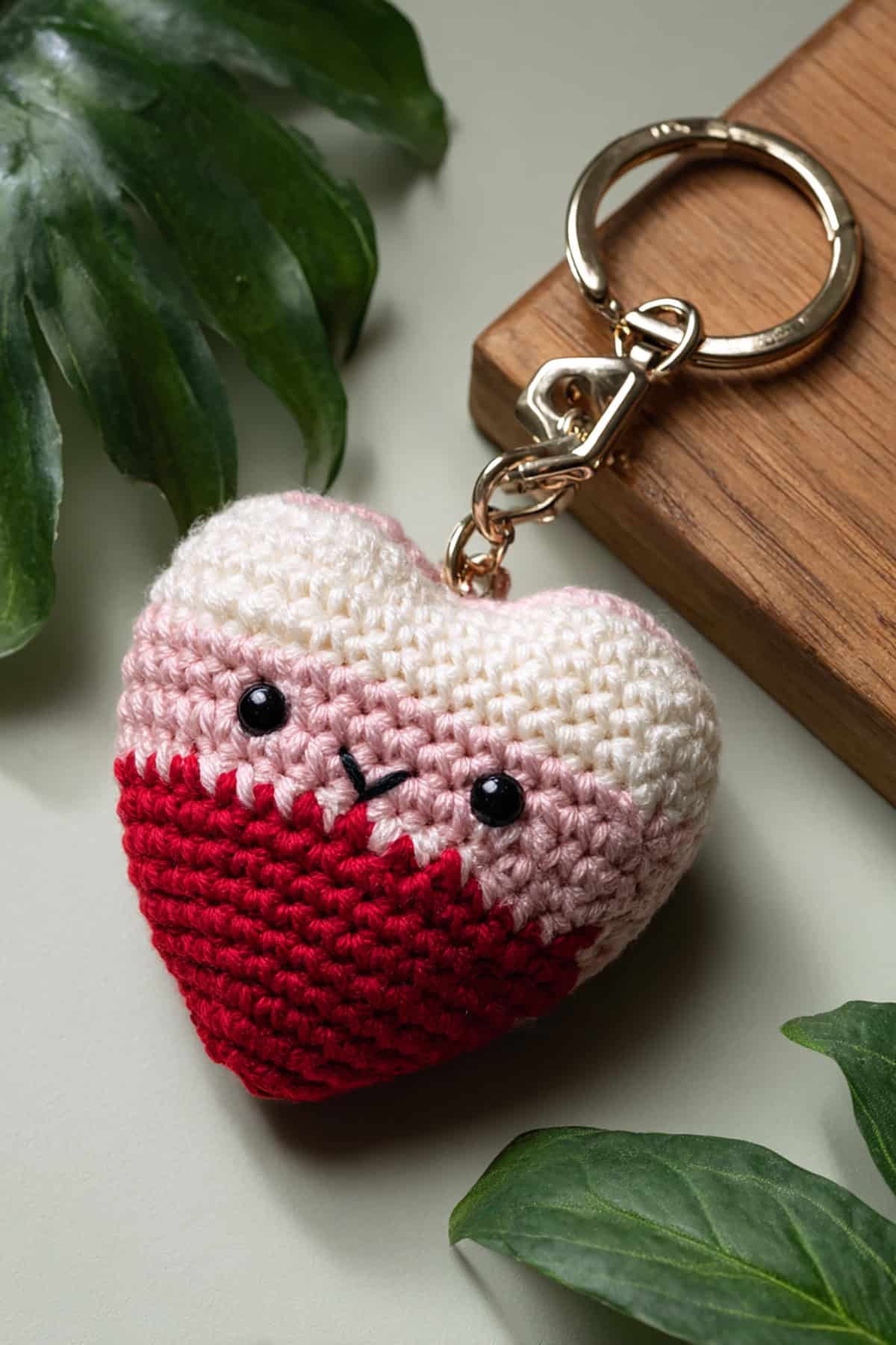 Crochet Heart Plush Keychain