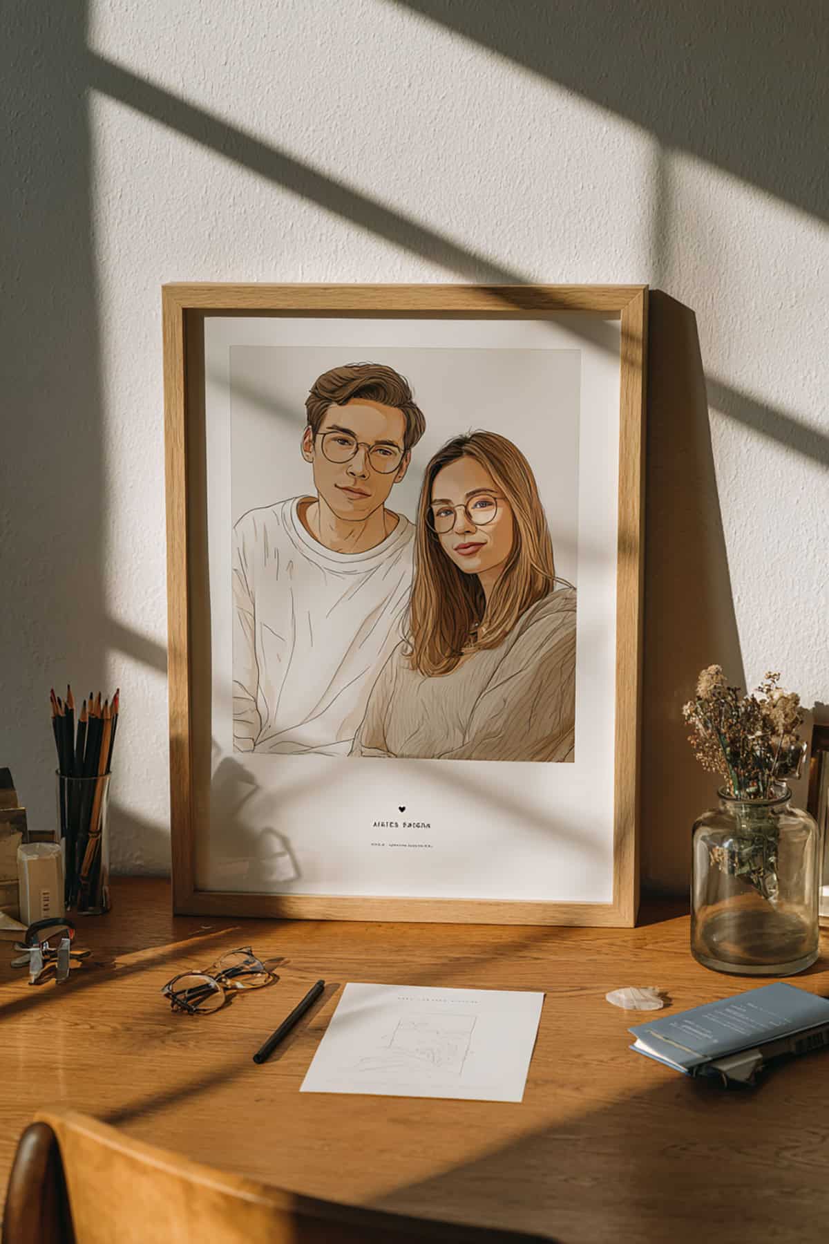 Custom Couple Portrait Line Art Print (Framed)
