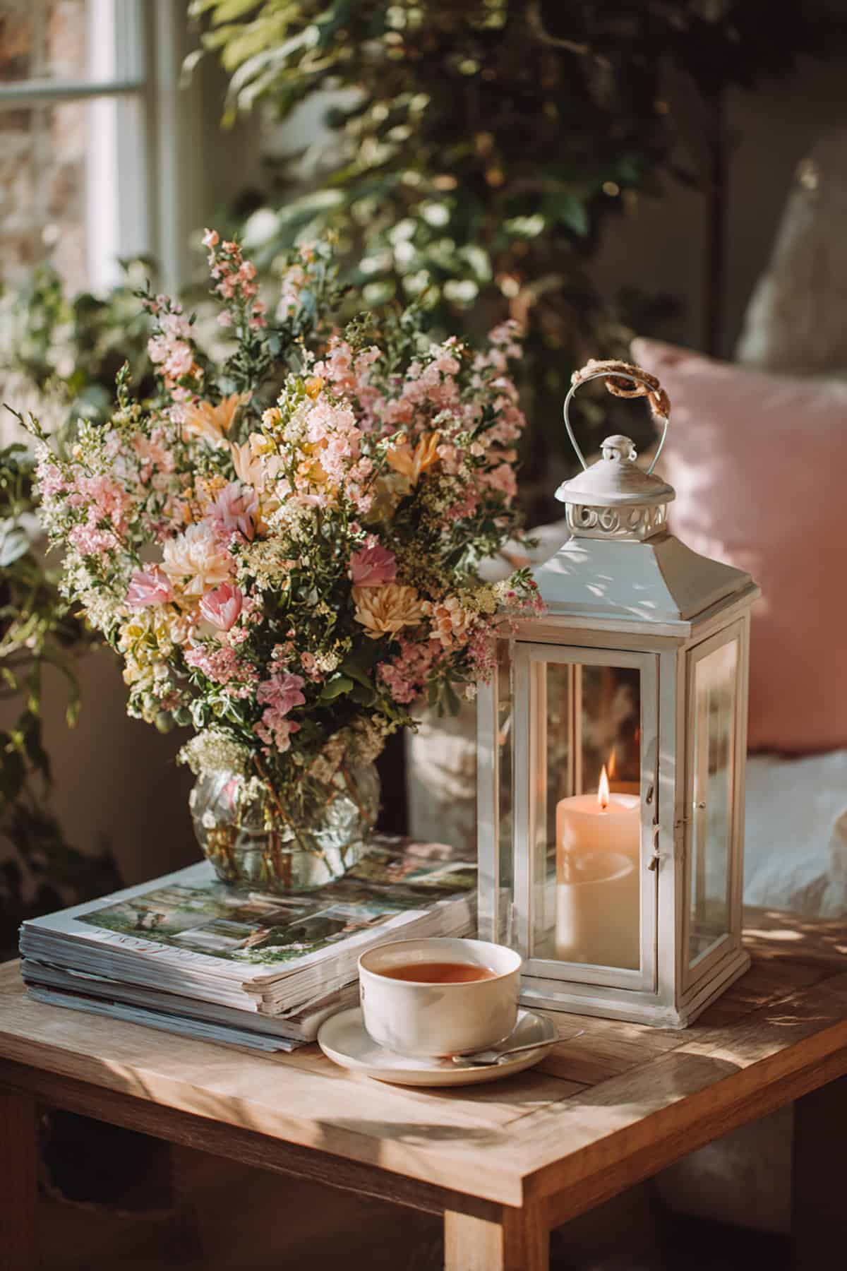 Floral Garland Wrapped Lantern Handle