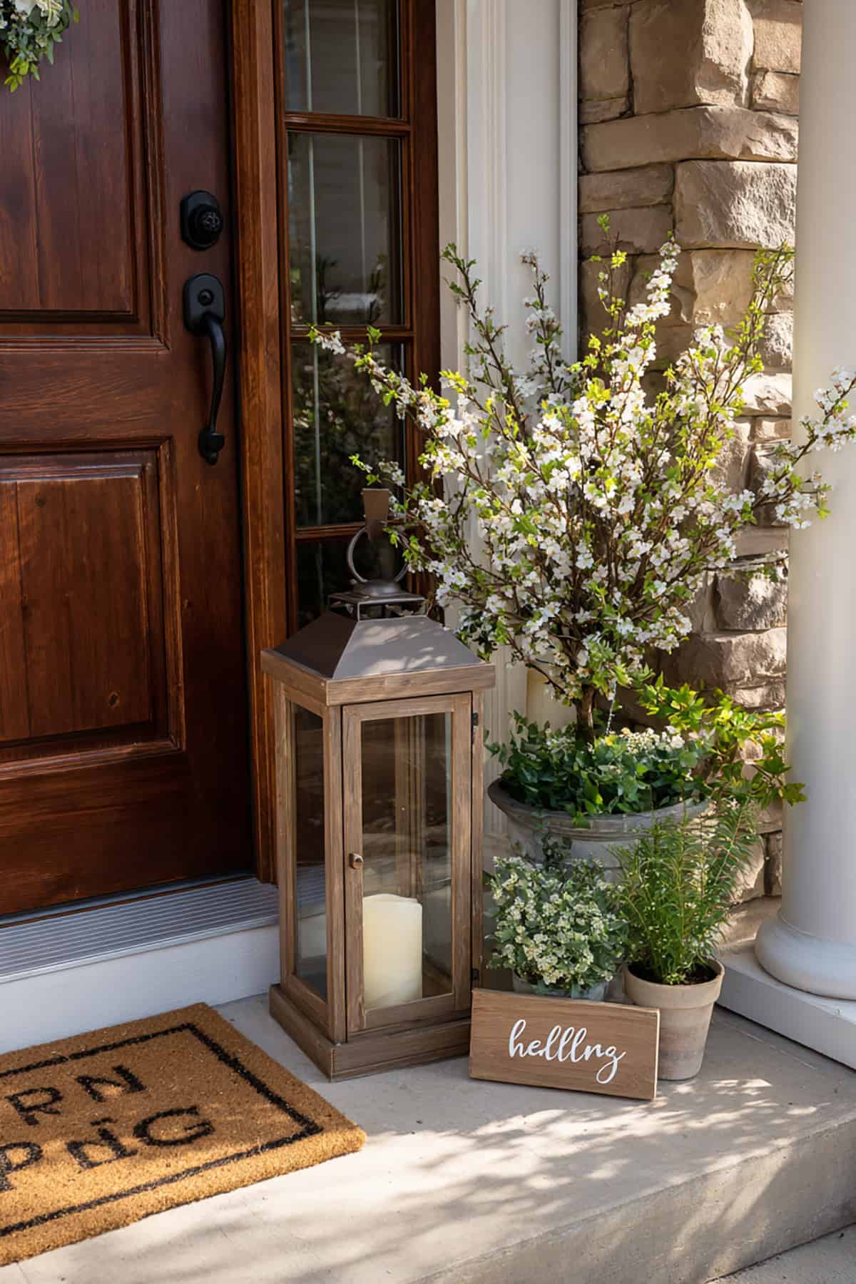 Front Door Lantern With Mini Wreath + Address Plaque
