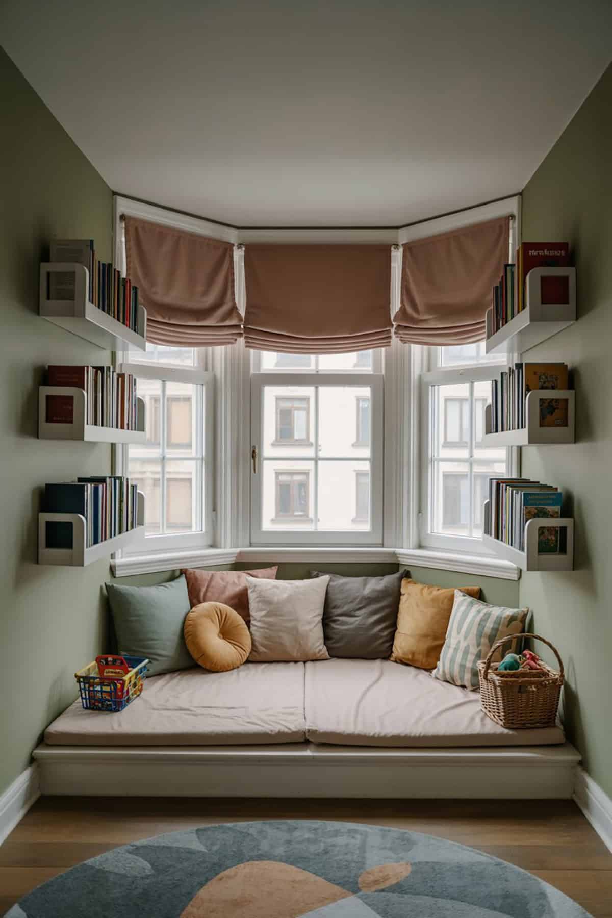 Kids’ Reading Bay With Book Ledges And Cushions
