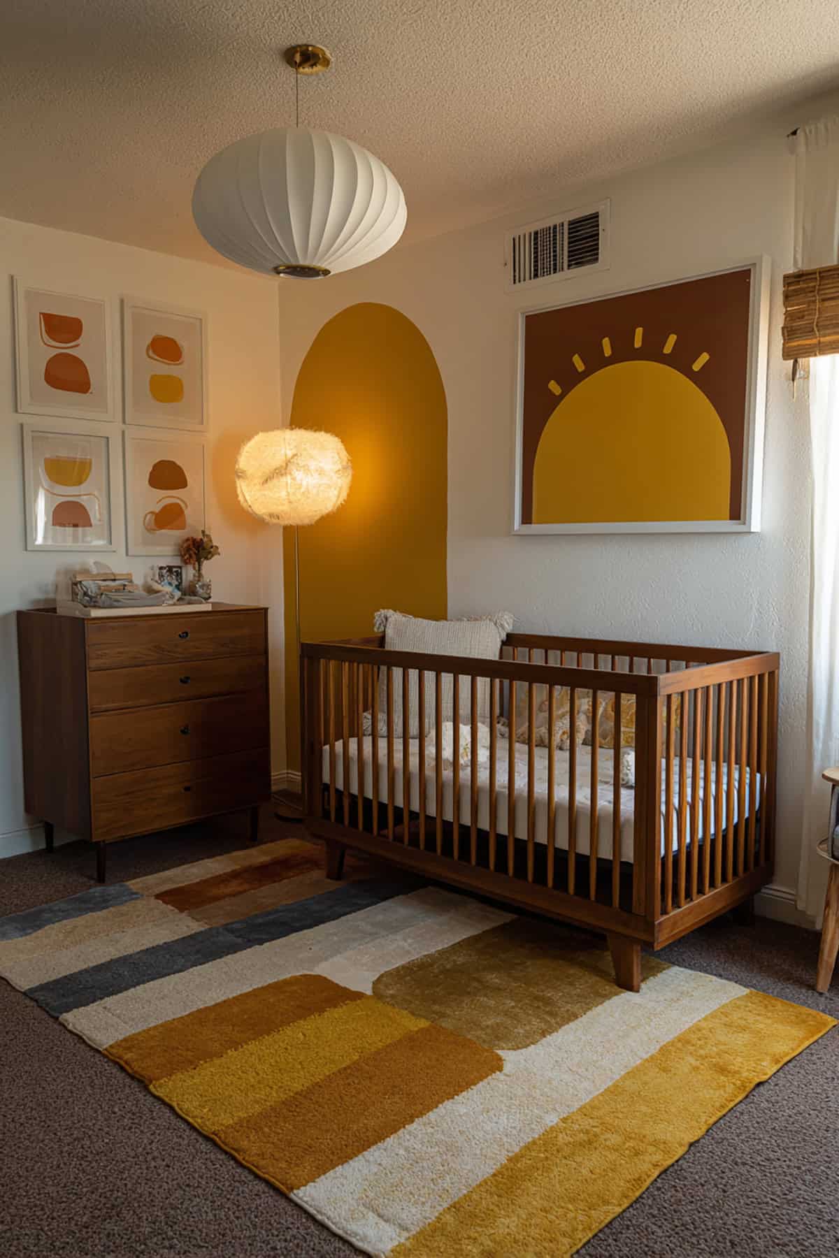 Mid Century Modern Nursery in Mustard + Slate + Wood