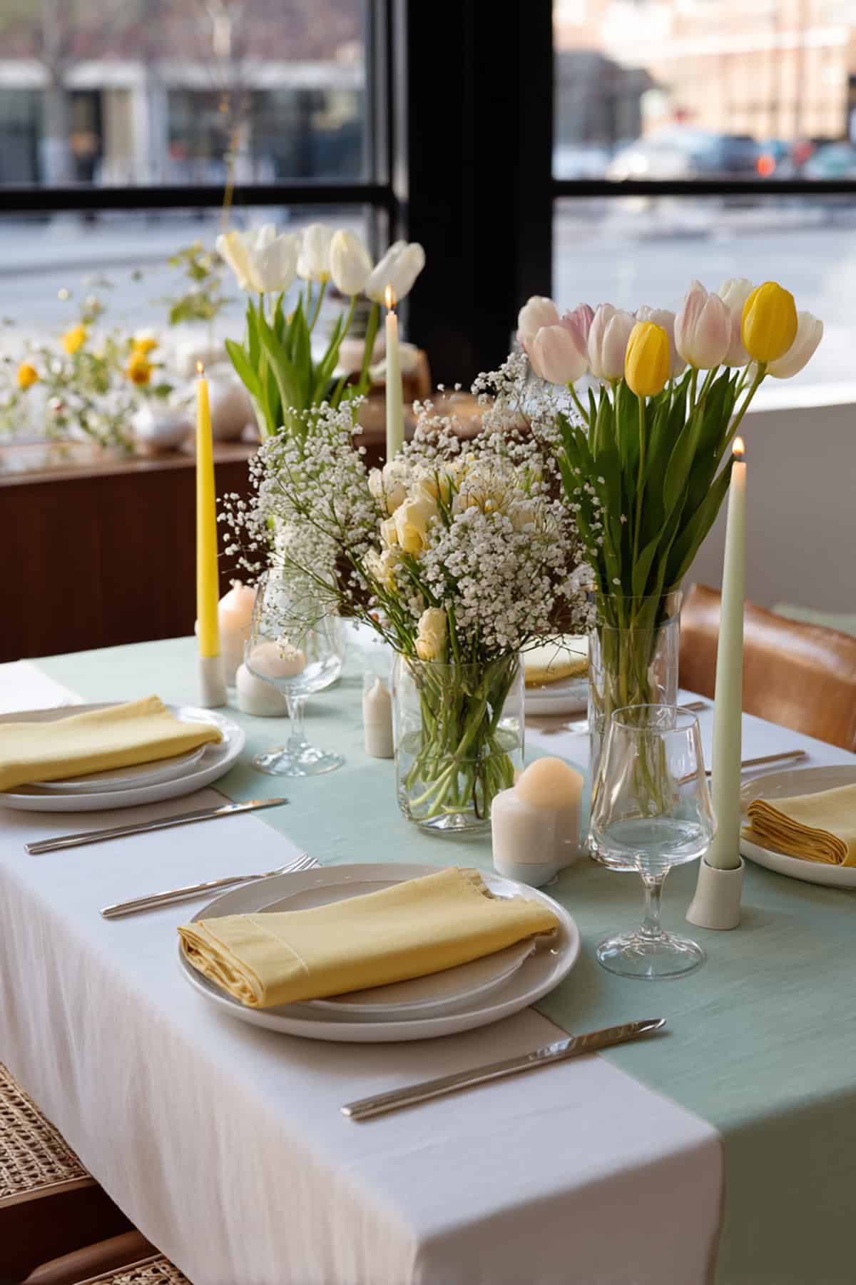 Mint Runner + Mixed Tulip Vases