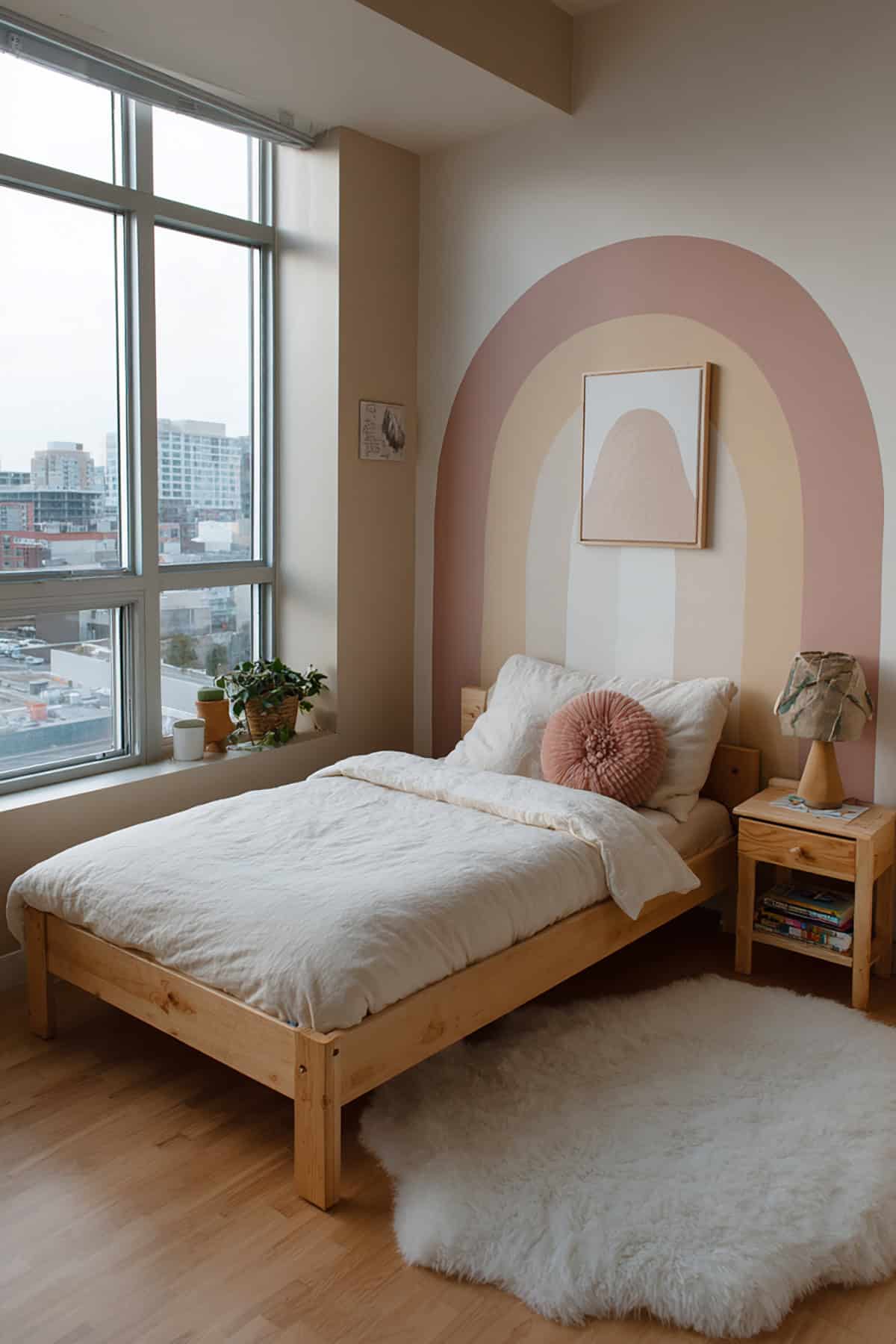 Montessori Floor Bed With A Soft Rainbow Wall Arch