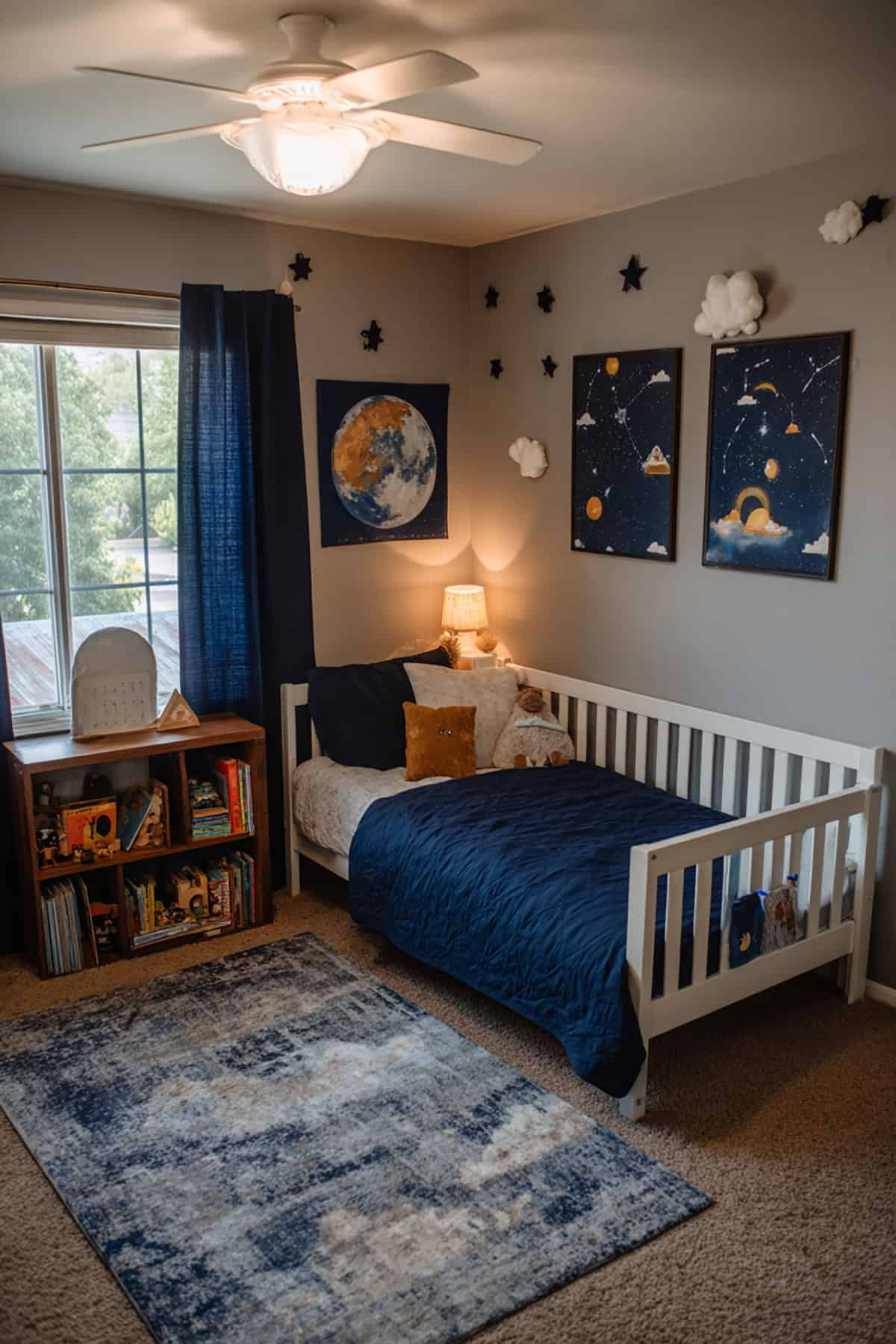 Moon And Stars Room With A Night Light And Calm Navy Accents