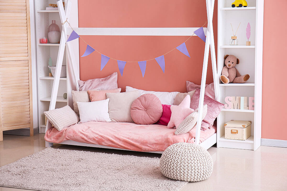 Pink Canopy Daybed With Built In Shelves