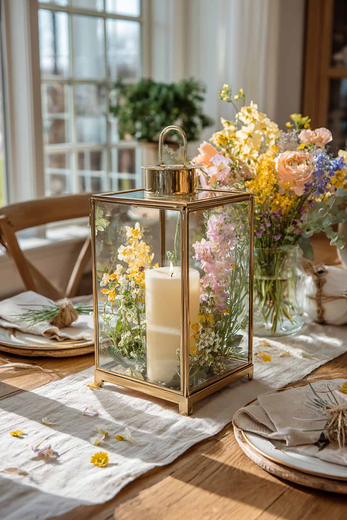 Pressed Wildflower Glass Lantern Centerpiece