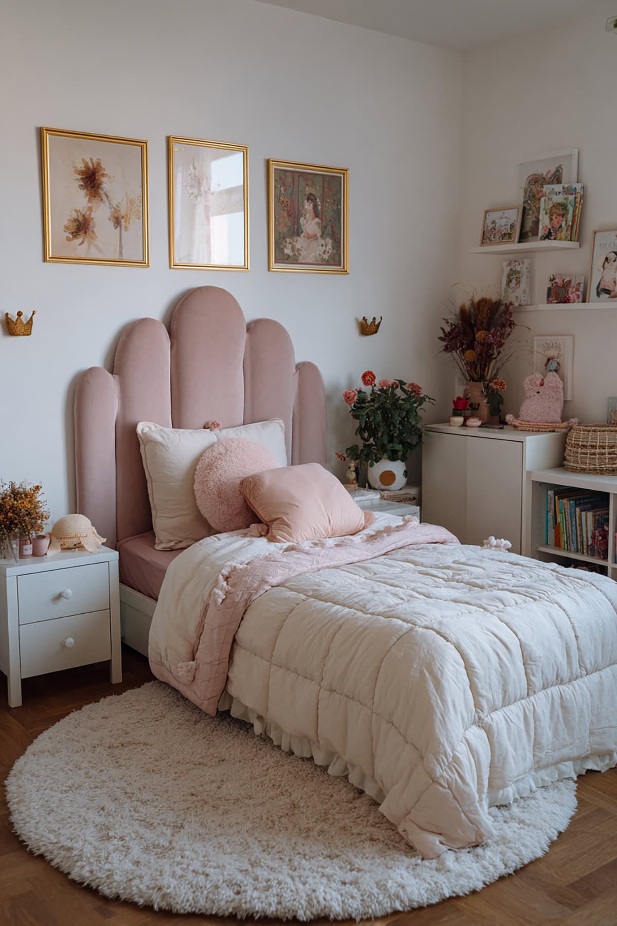 Soft Princess Room With A Padded Castle Headboard Panel