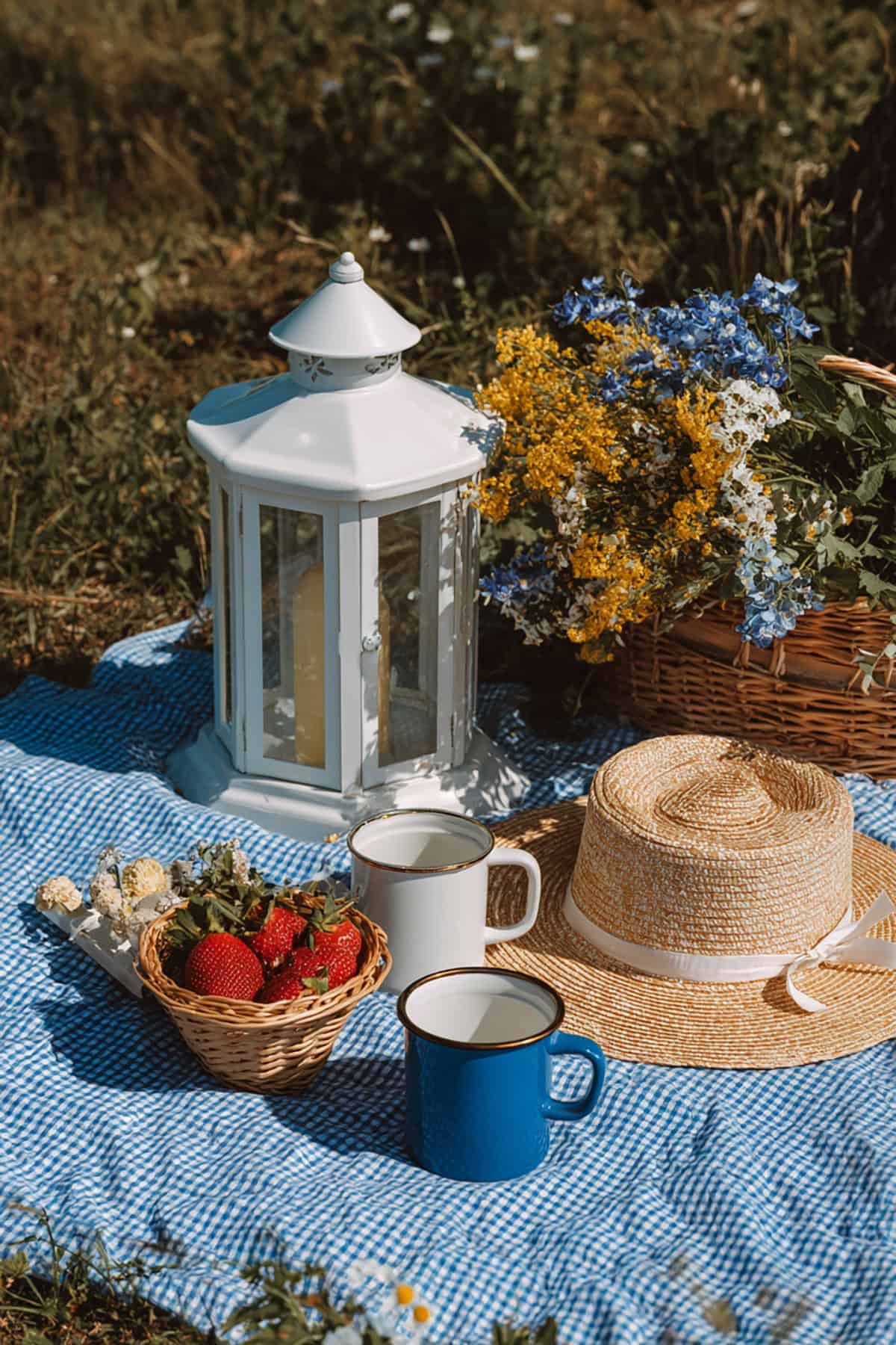 Spring Picnic Lantern + Straw Hat Scene