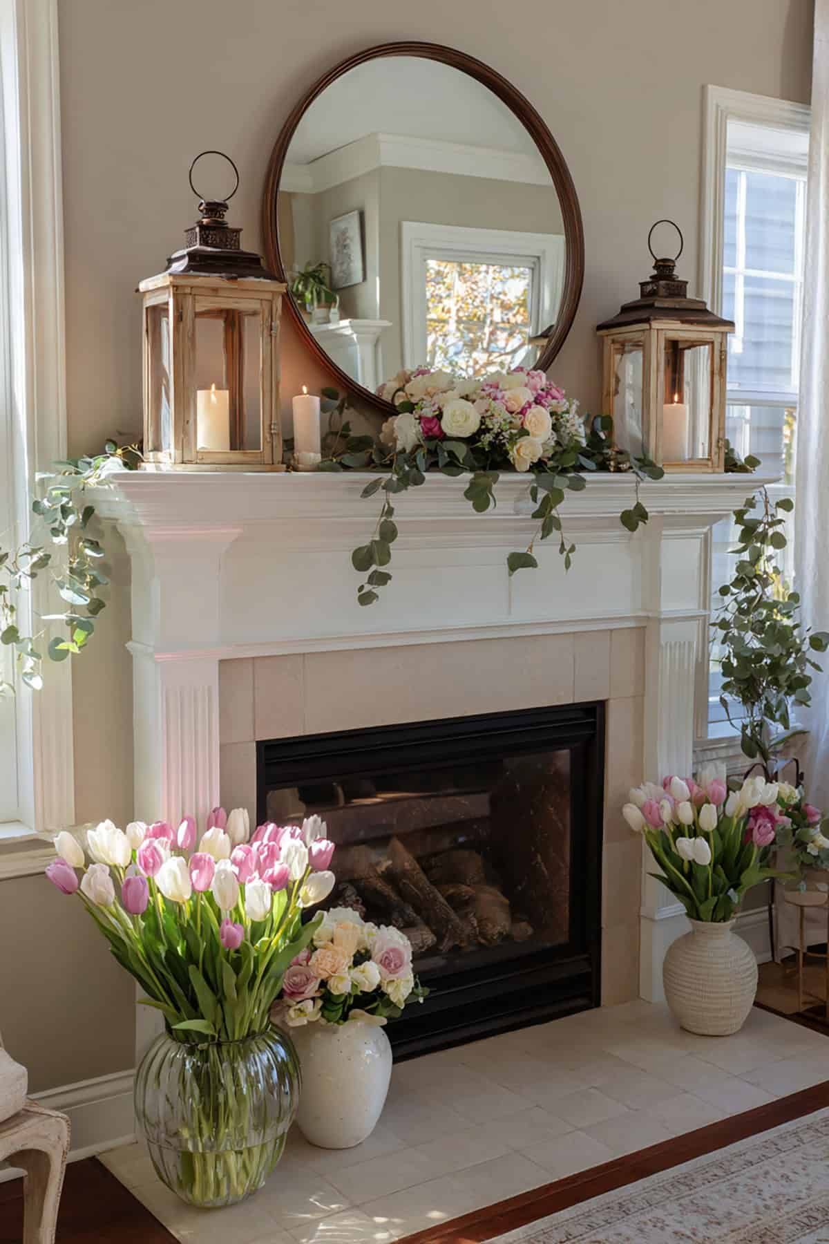 Tulip Field Lantern Mantel Pair