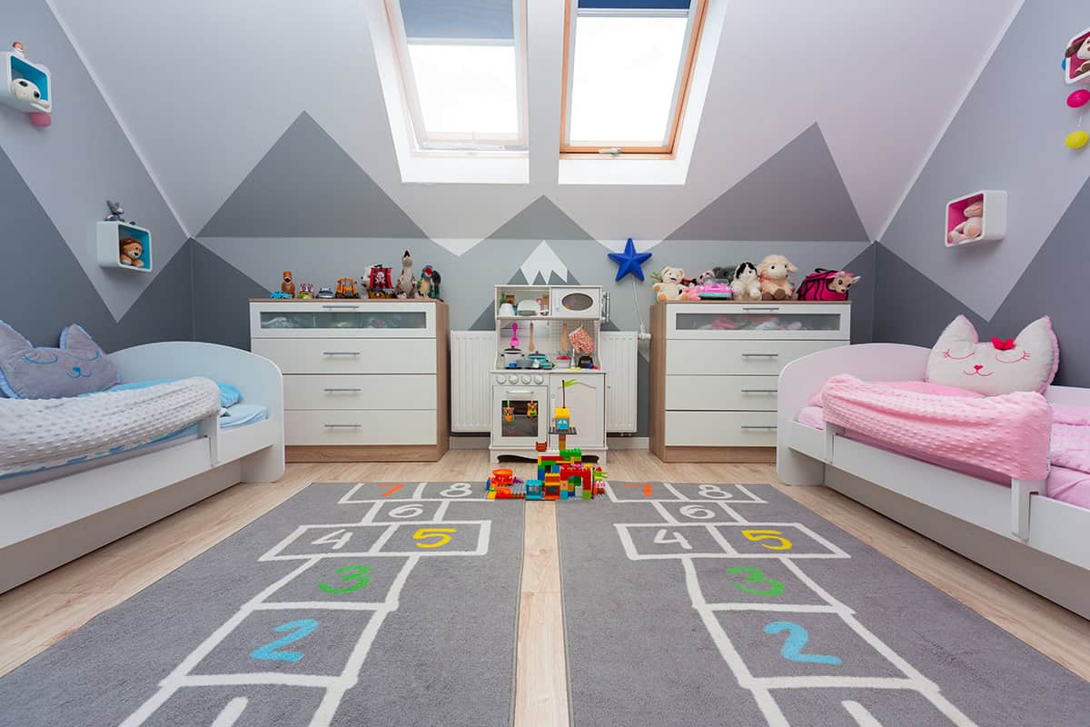 Twin Toddler Beds with a Mountain Accent Wall