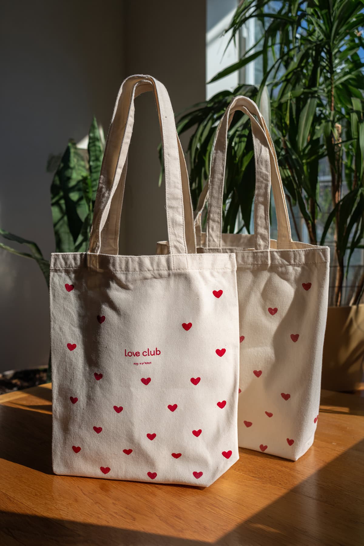 Valentine Tote Bag With Screen Printed Hearts