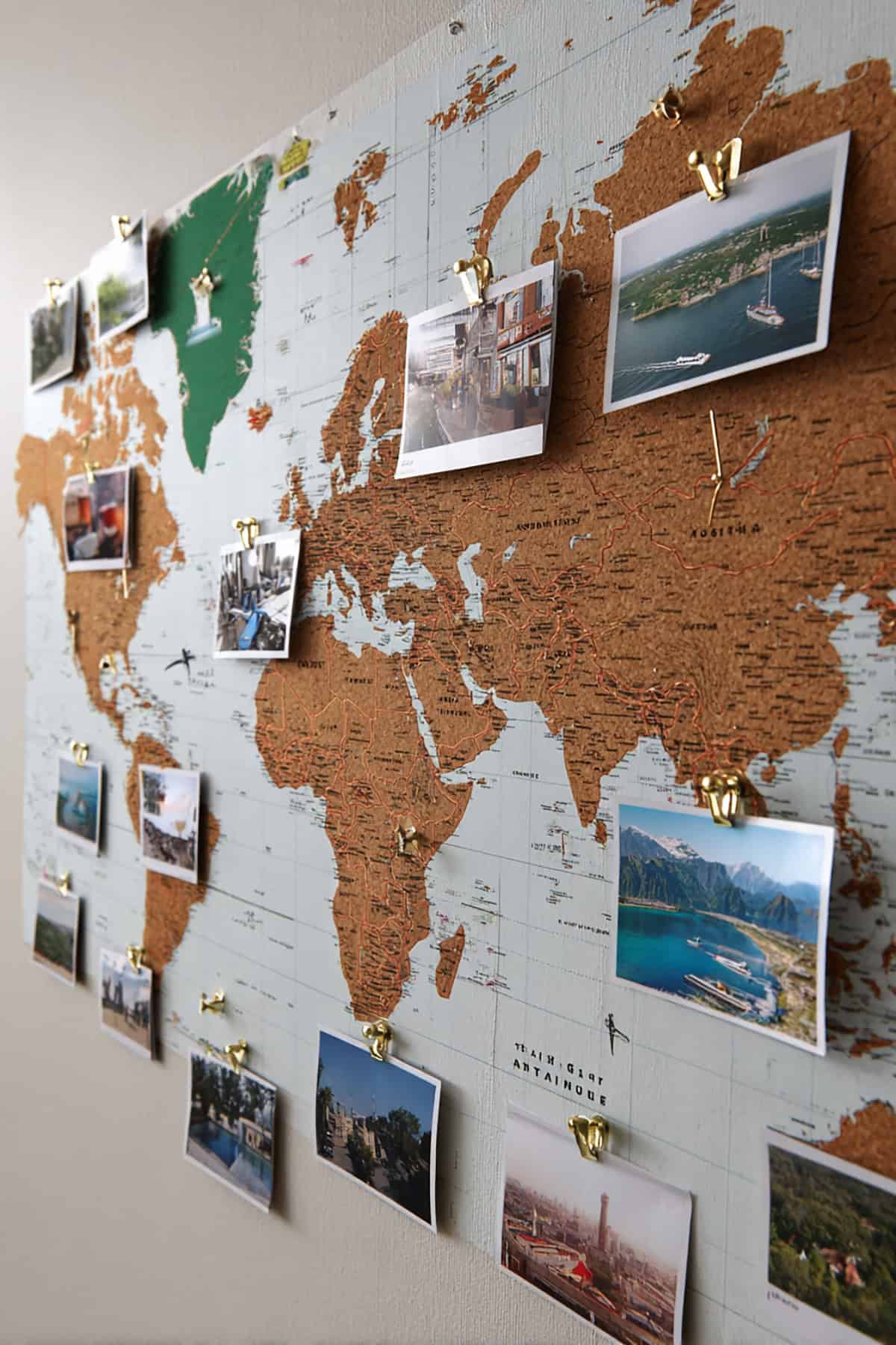 Wall Mounted Cork Map With Pinned Memories