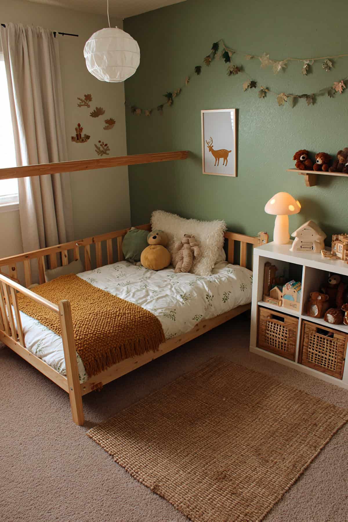 Woodland Toddler Nook With Mushroom Lamp And Soft Green Walls