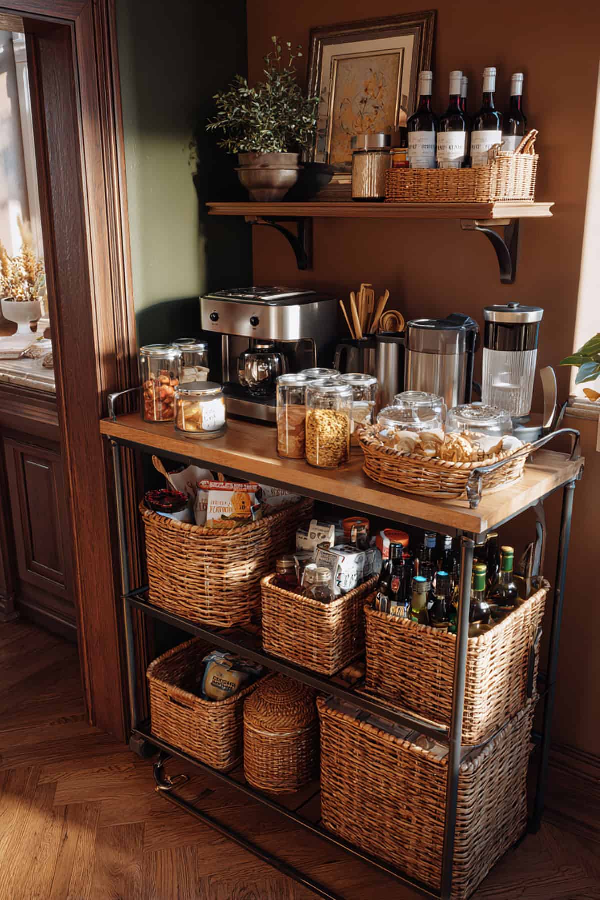 Bar Cart Used for Extra Pantry Storage