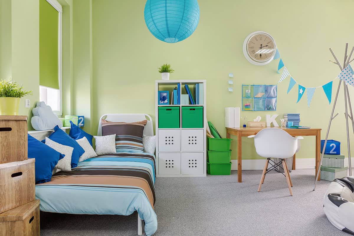 Blue Green Kid Bedroom with Study Desk