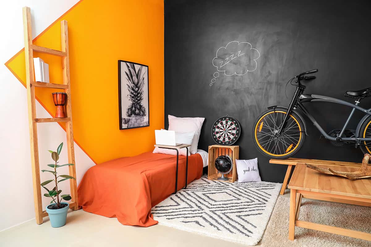 Bold Color Block With Bike On the WAll