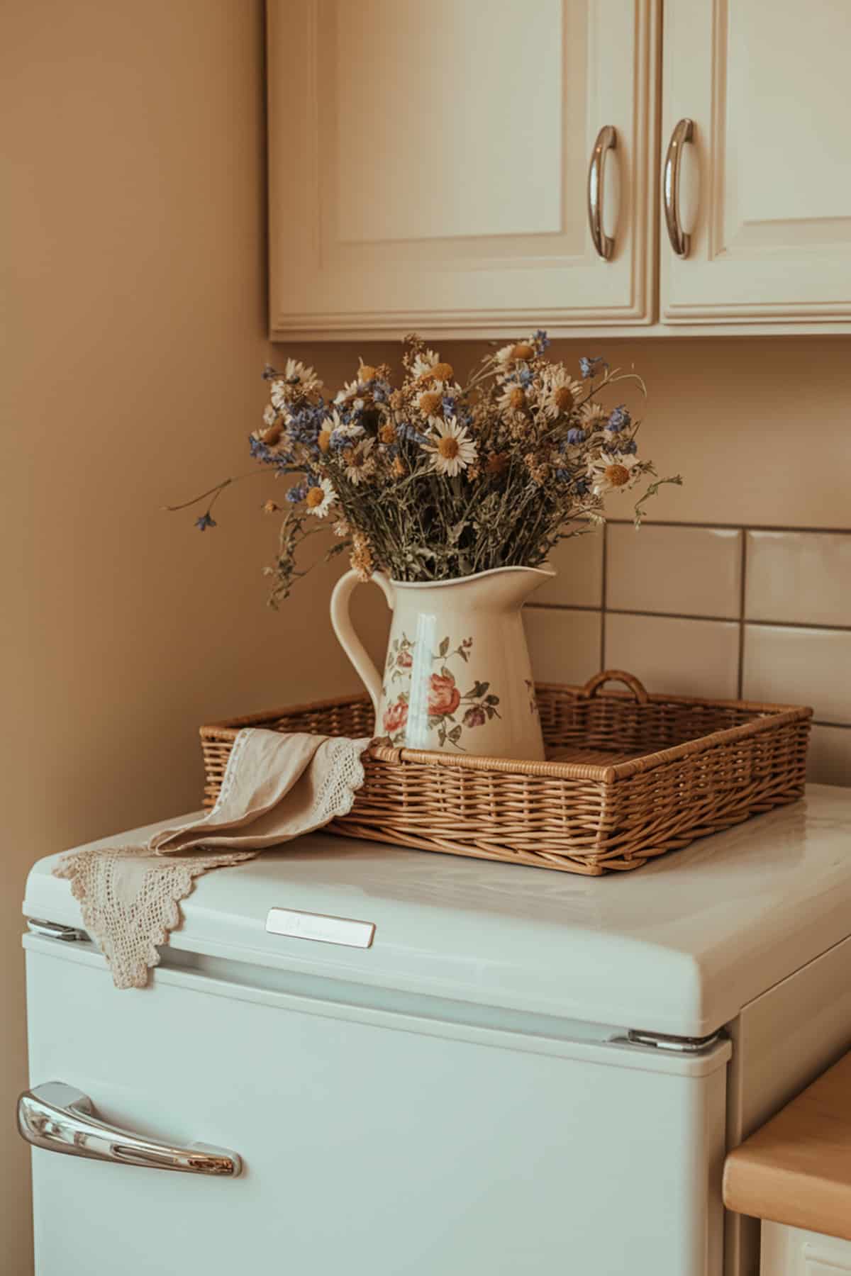 Cottage Wicker Tray + Floral Pitcher