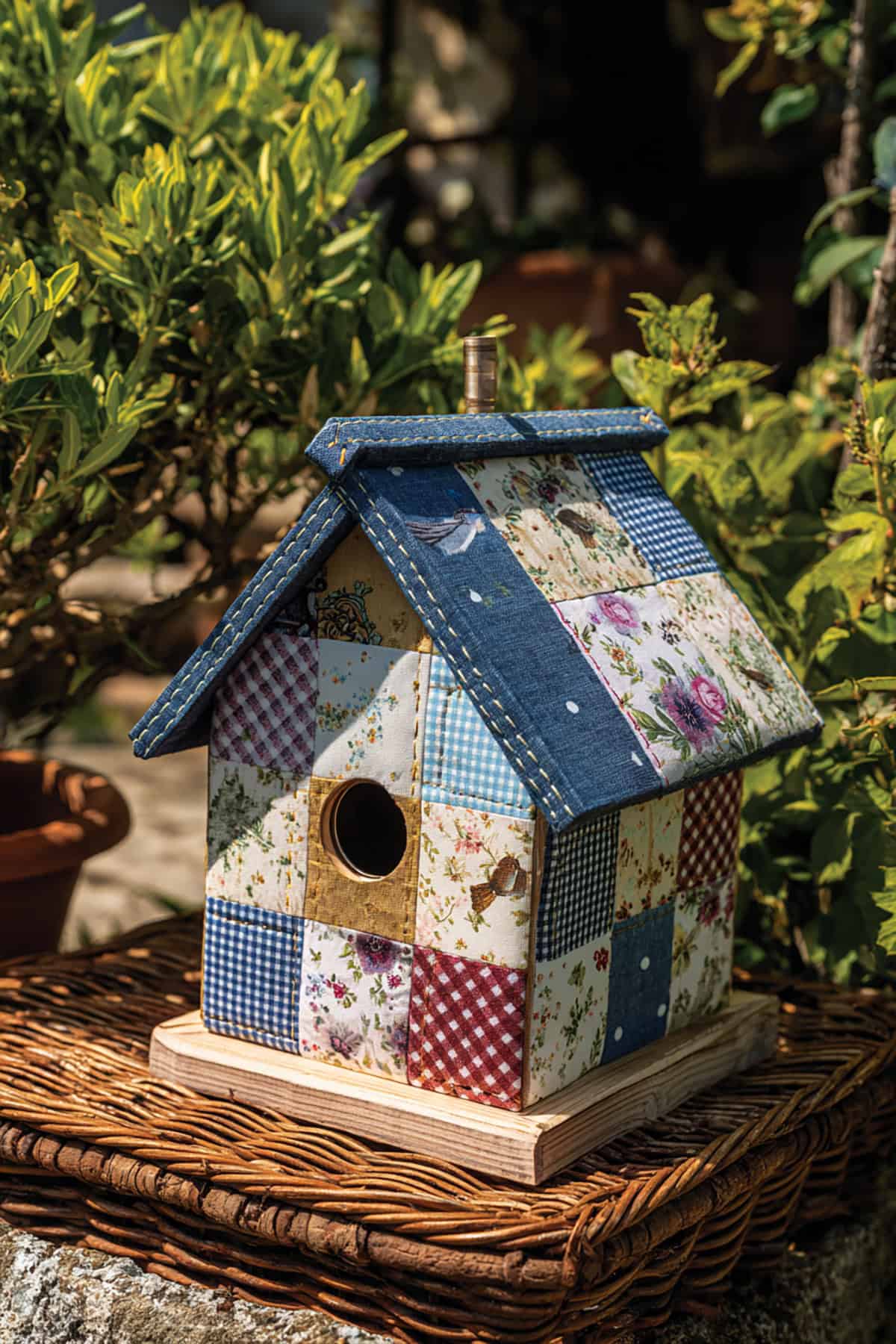 Cottagecore Patchwork Quilt Birdhouse