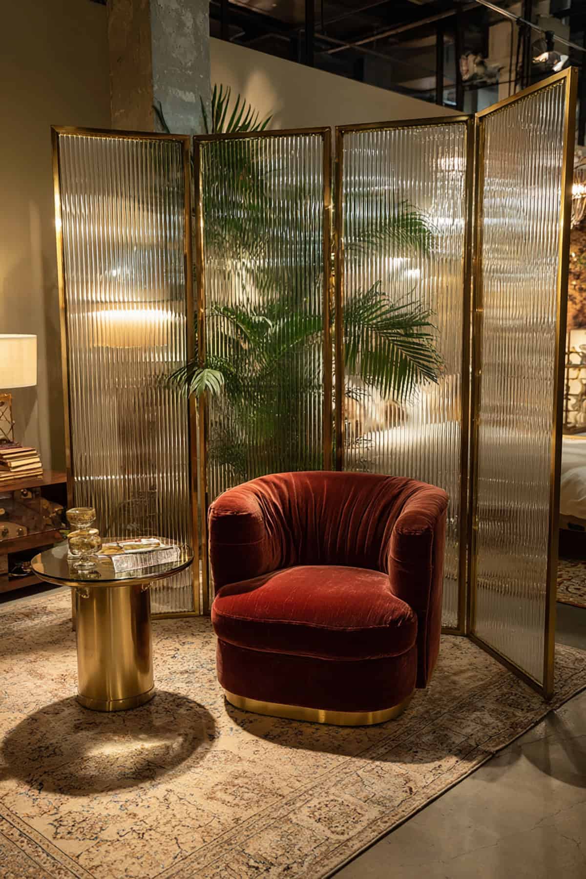 Fluted Glass Folding Screen