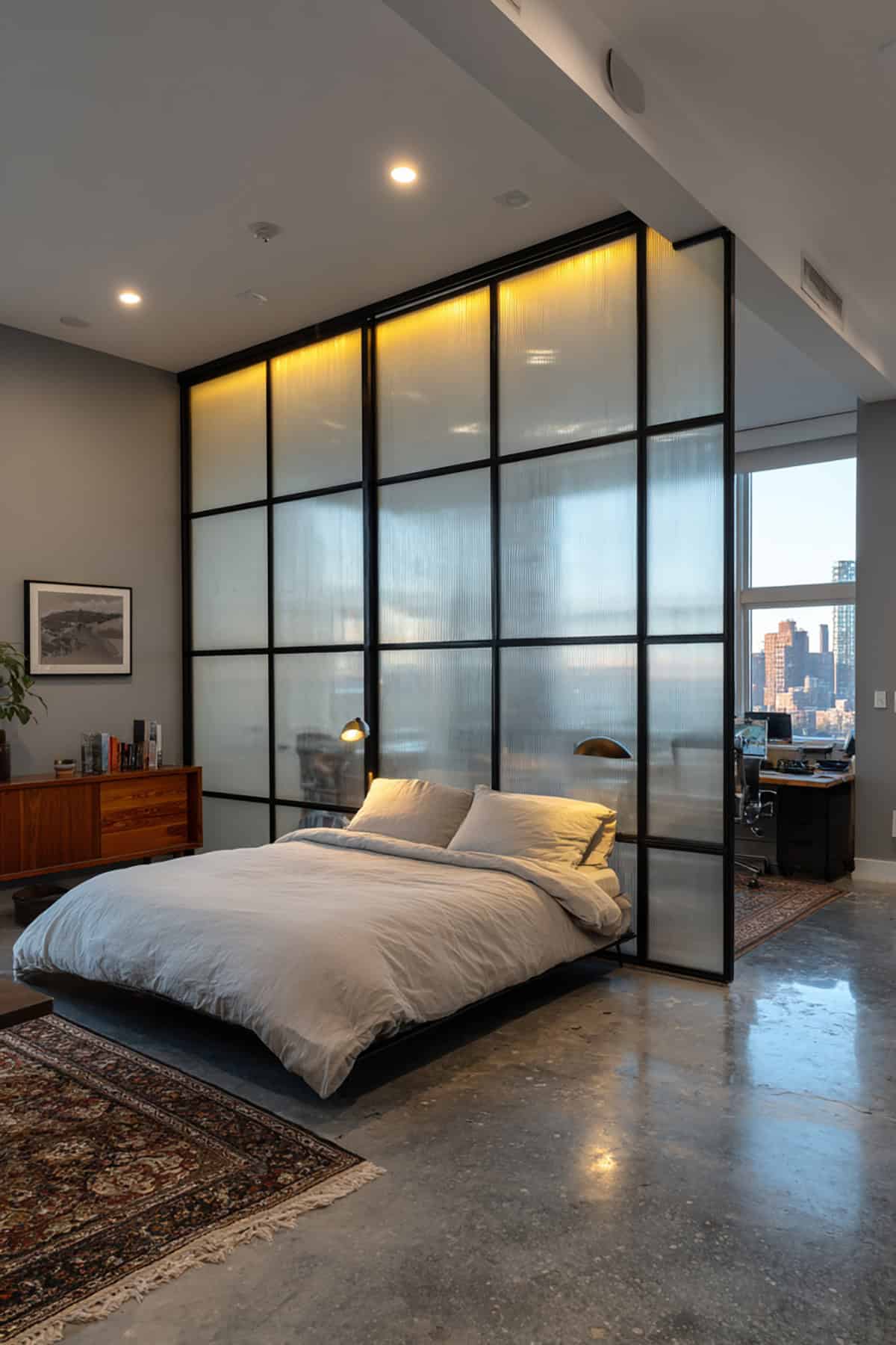Frosted Glass Panel Wall Divider 1