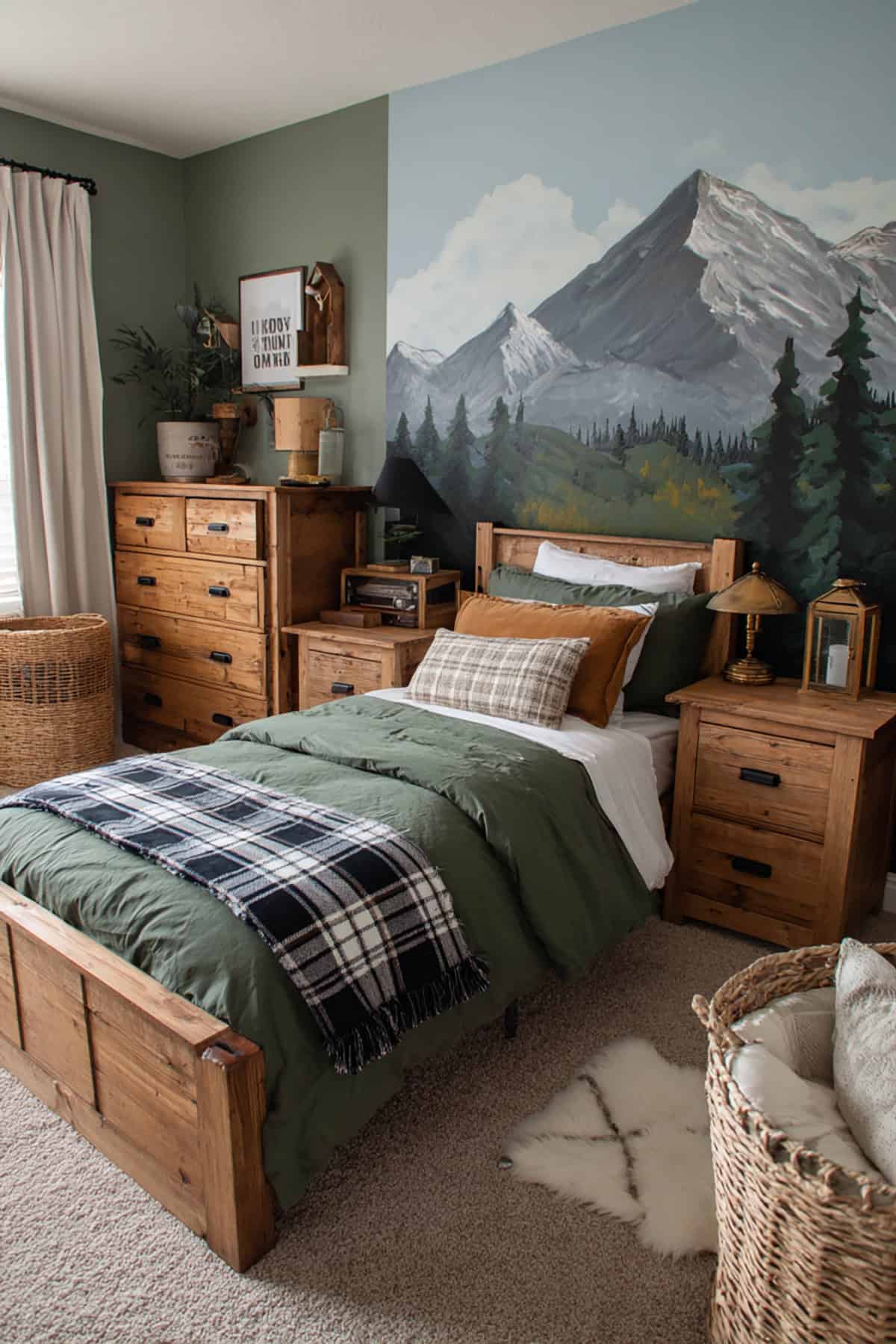 Mountain Mural + Cabin Wood Accents