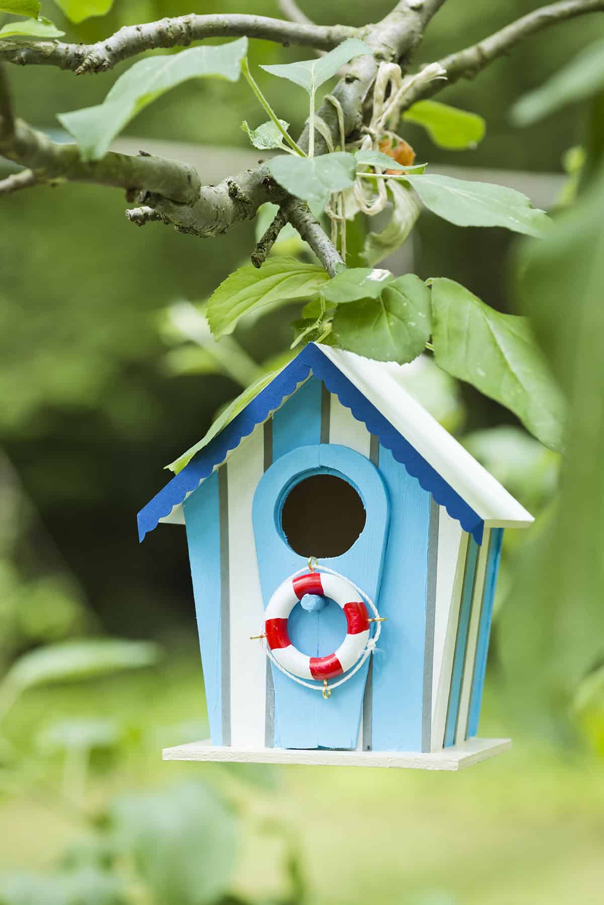 Nautical Stripe Birdhouse With Lifebuoy