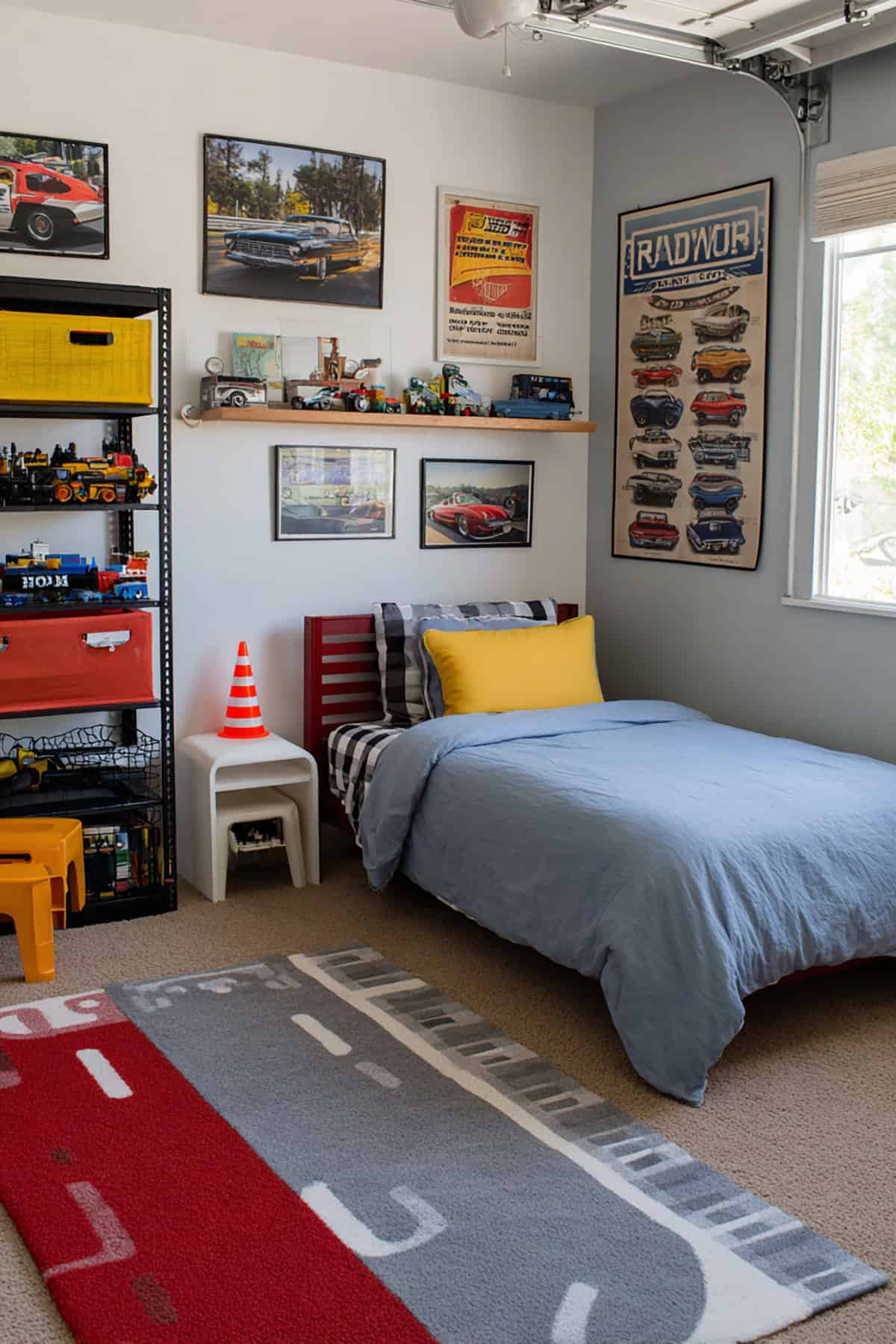 Race Track Rug + Garage Shelf