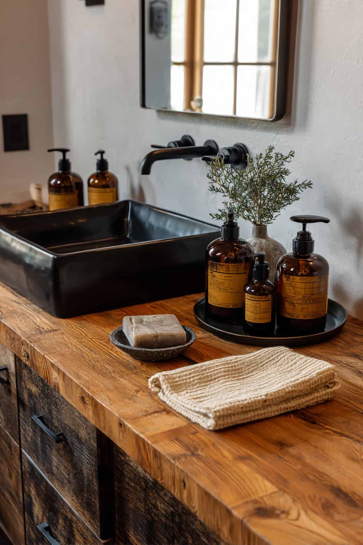 Rustic Modern Mix With Black Hardware and Warm Wood