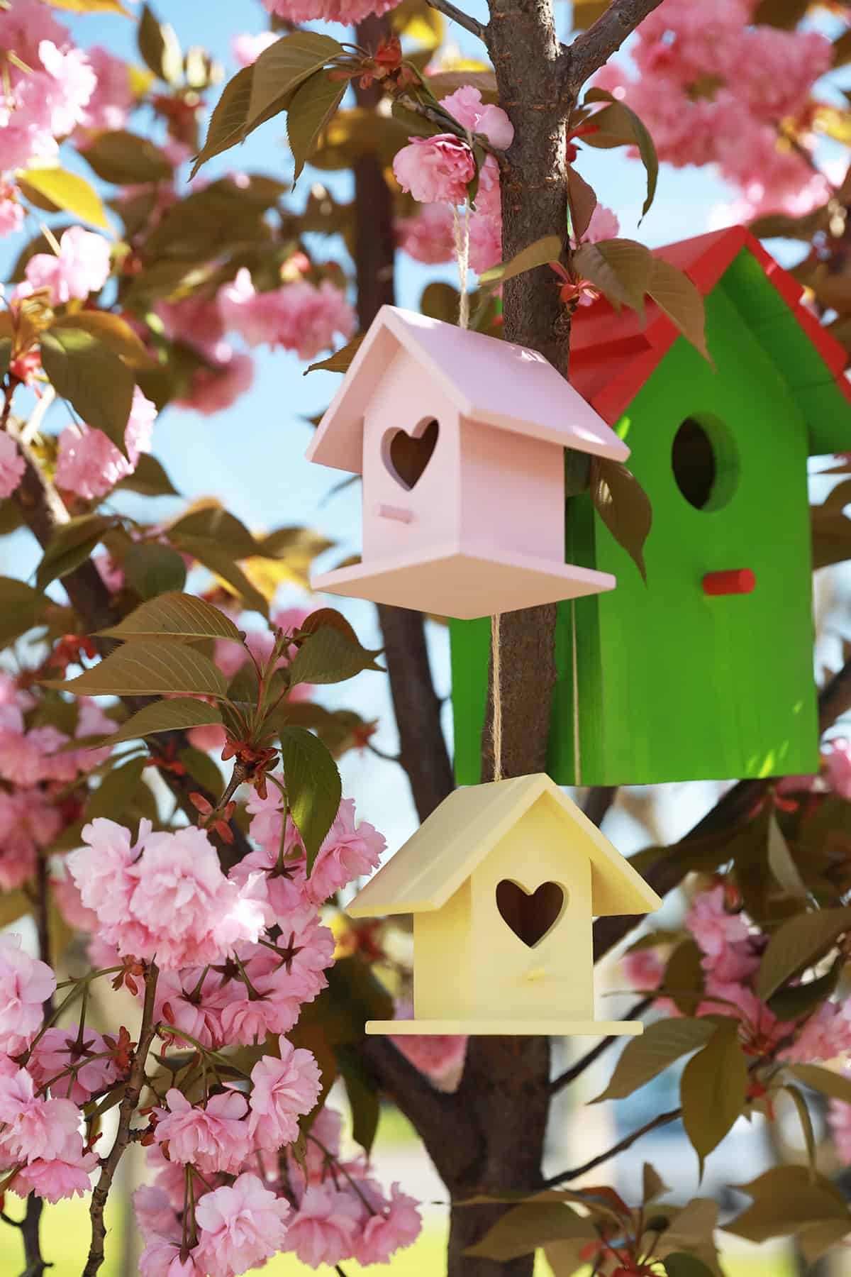Soft Pink and Yellow Heart cutout Birdhouse