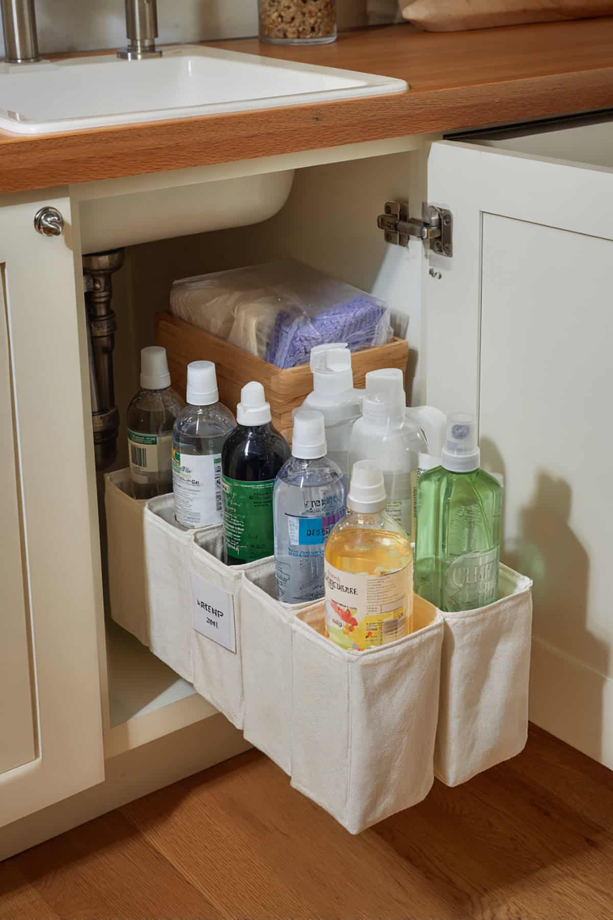 Under Sink Vertical Divider For Cleaning Supplies
