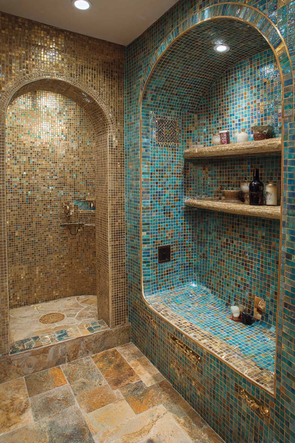 Curved Wall Niches with Mosaic Tile Inlay