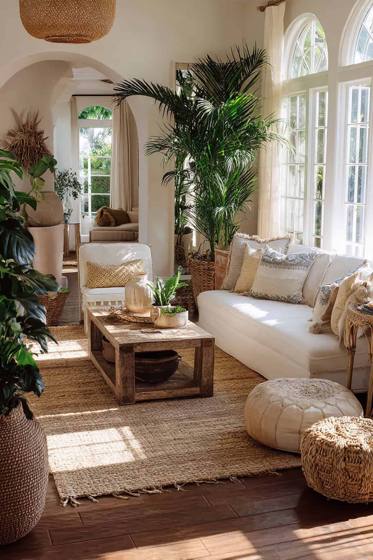 Indoor Palm Plants with Woven Textures for Tropical Coastal Feel