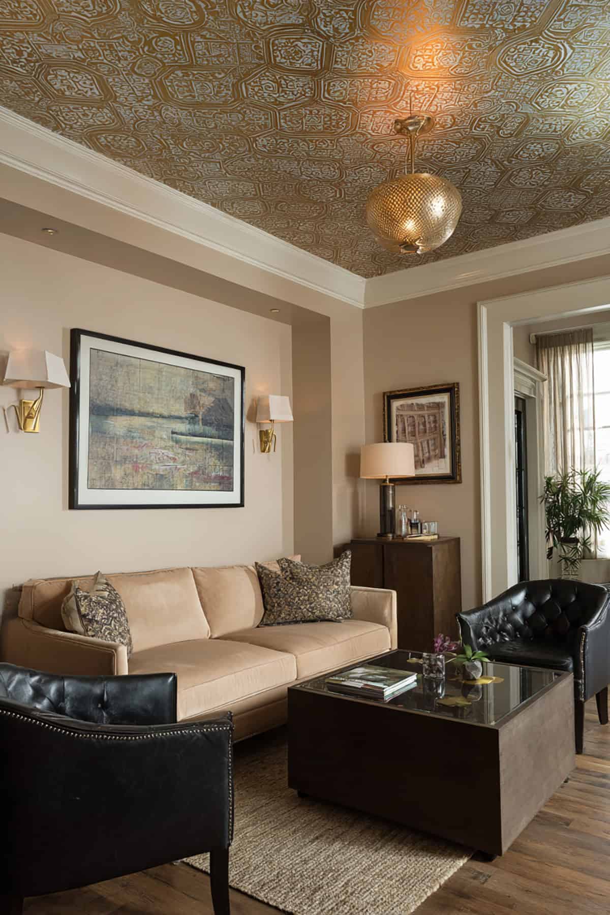 Patterned Wallpaper Ceiling Feature