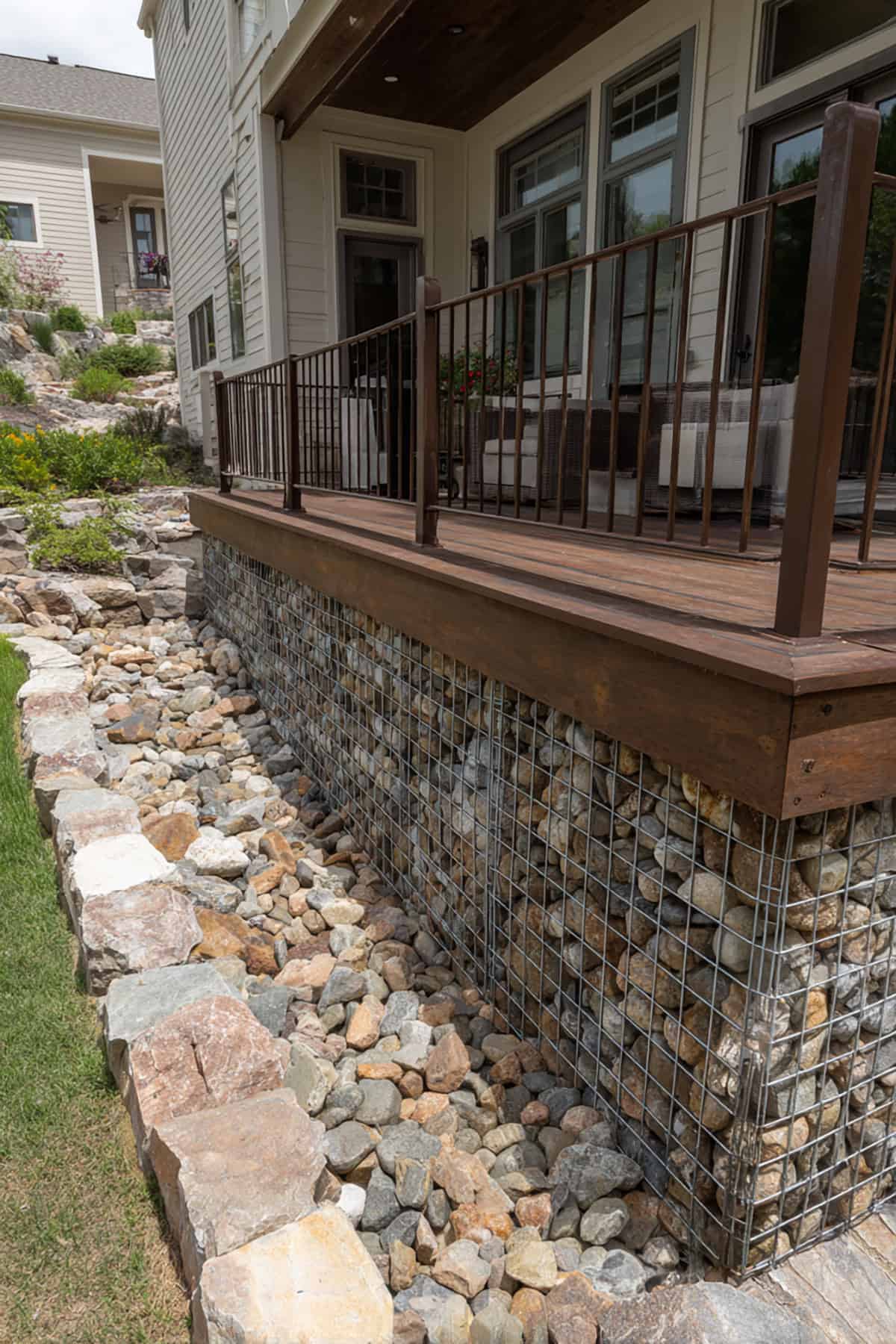 River Rock Filled Wire Cage Skirting