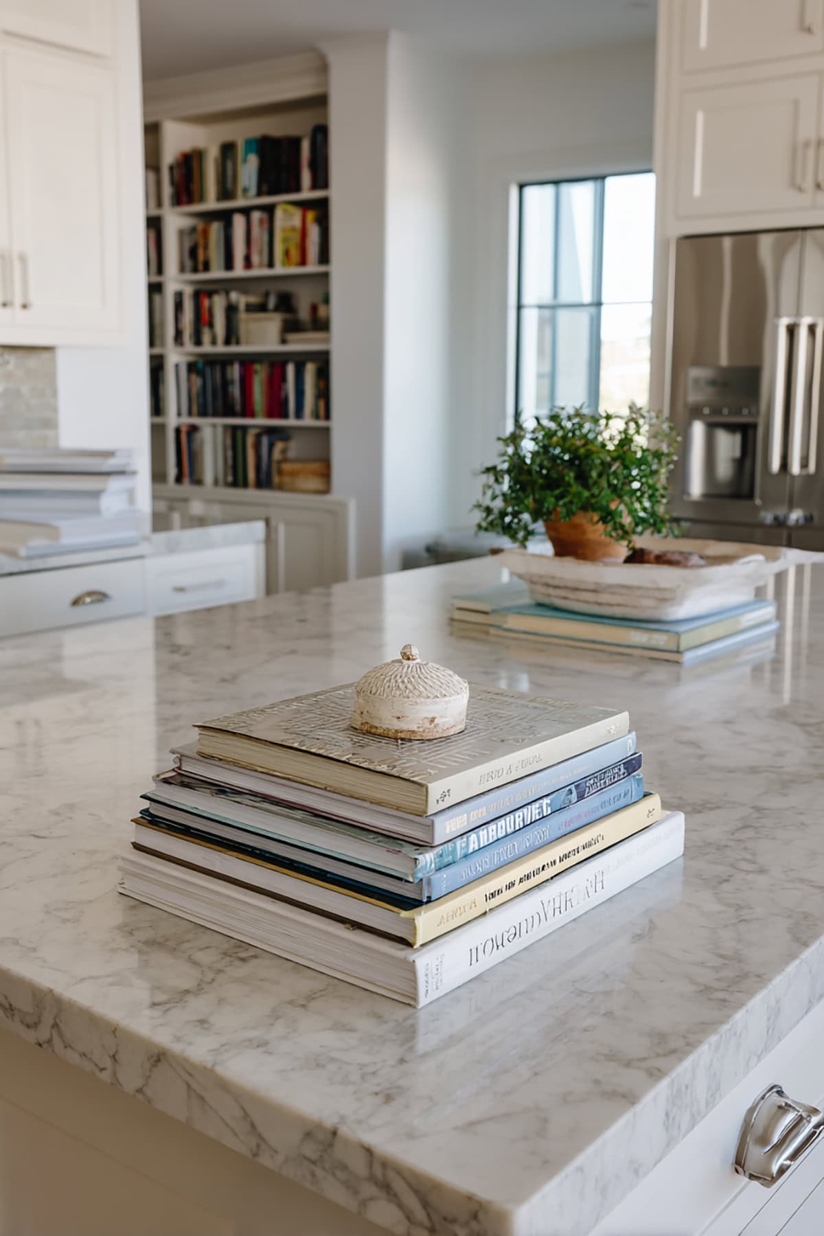 Stacked Cookbooks With Small Accent