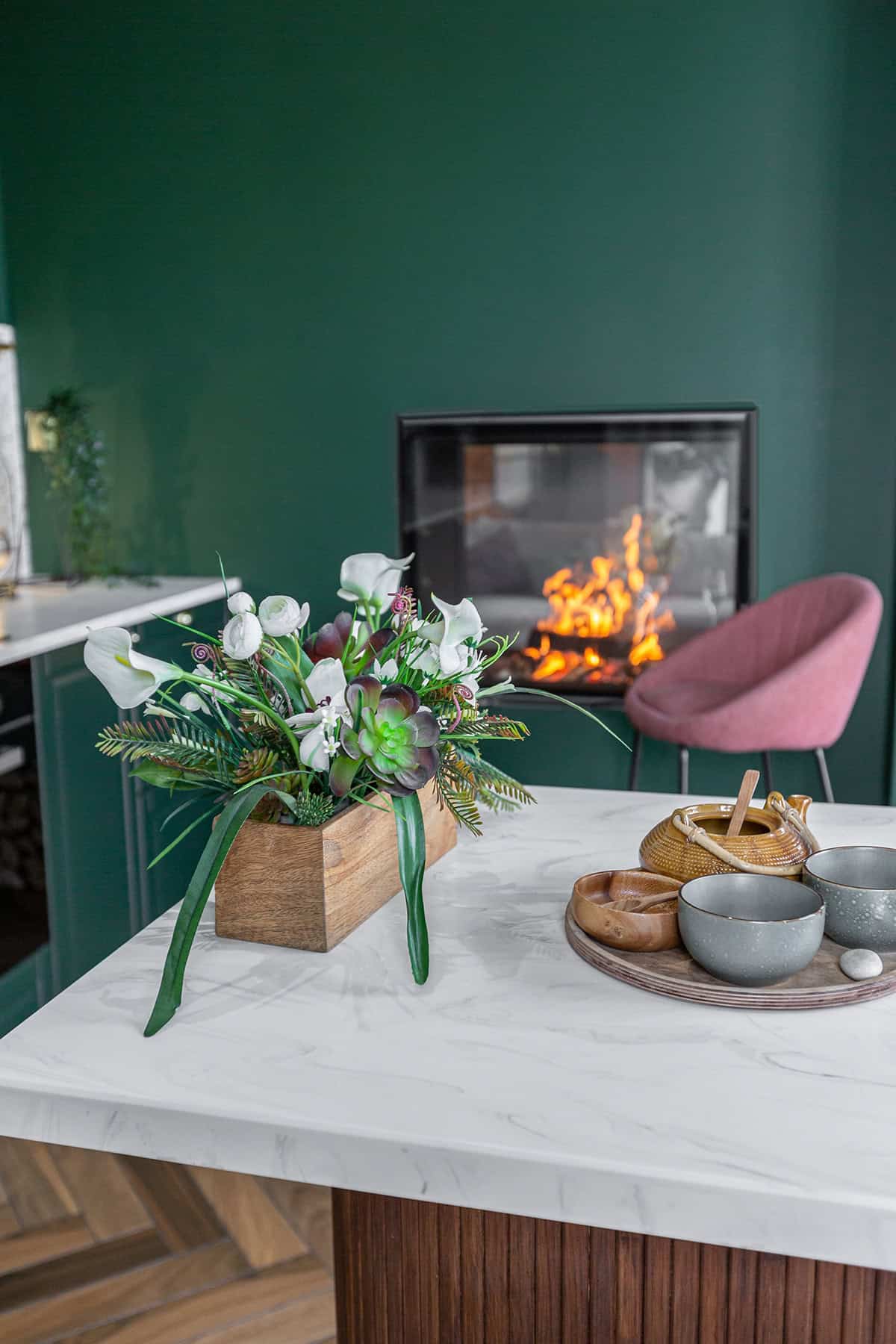 Wooden Planter with Succulent and Calla Lily