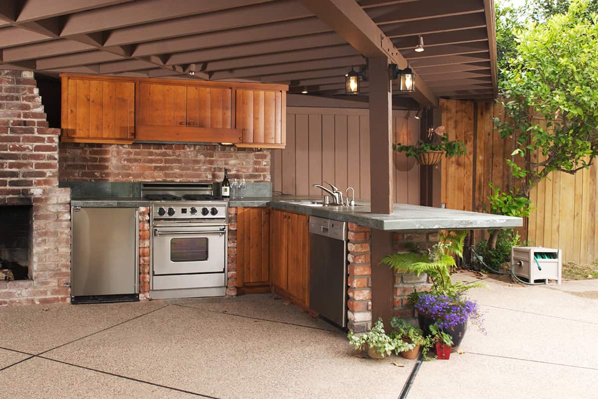 Back Porch with Built In Outdoor Kitchen
