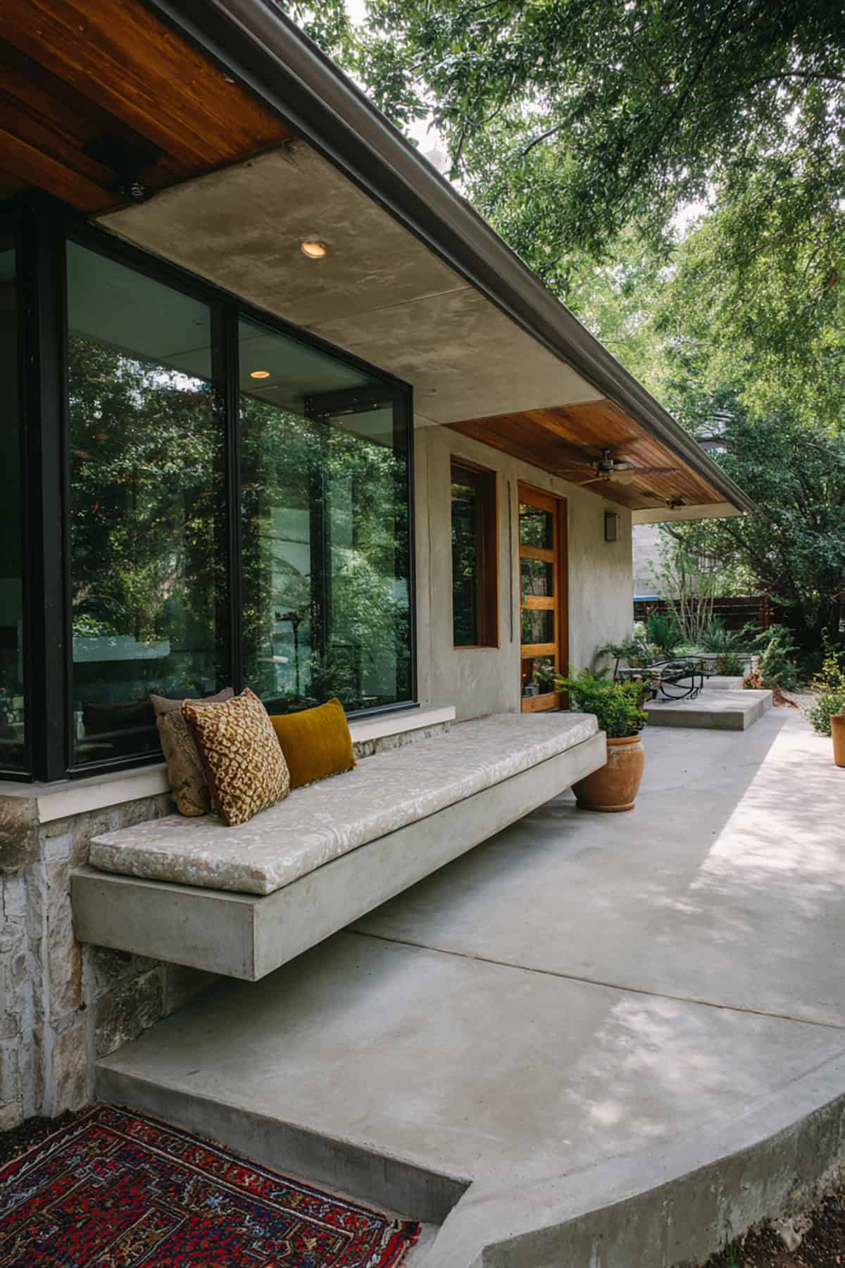 Back Porch with Minimal Concrete Bench Seating