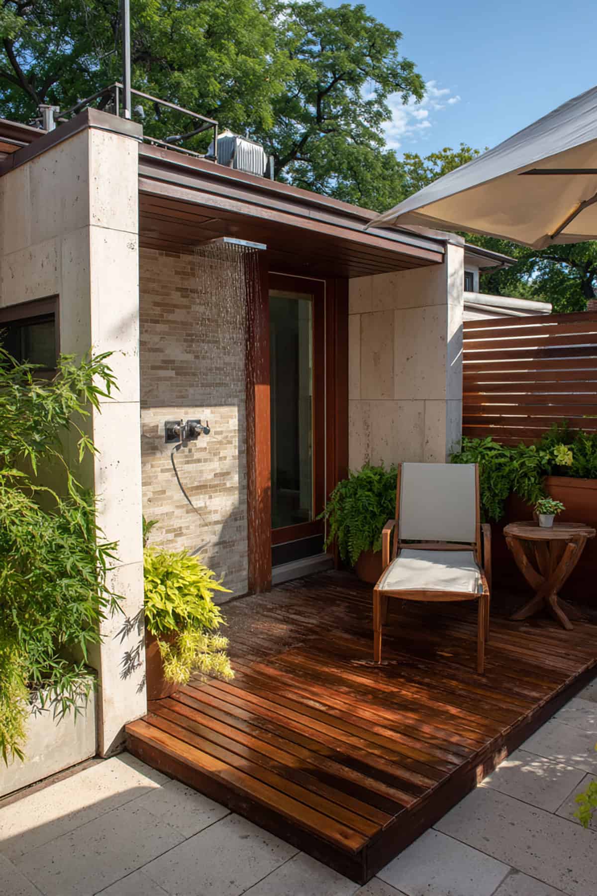 Back Porch with Outdoor Shower Feature Corner