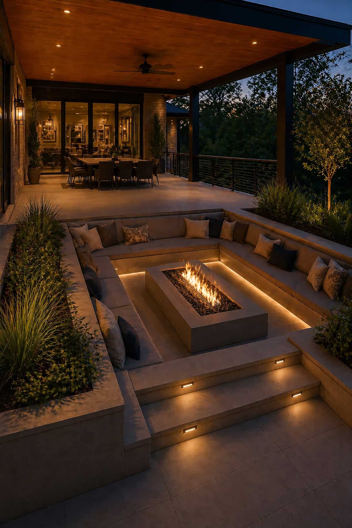 Back Porch with Sunken Fire Pit Lounge Rectangle