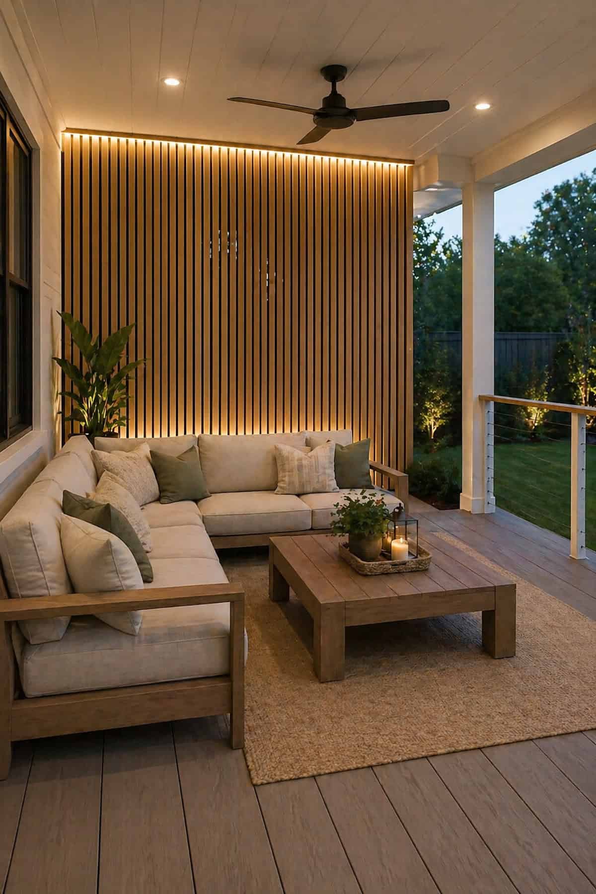 Back Porch with Vertical Slat Privacy Wall