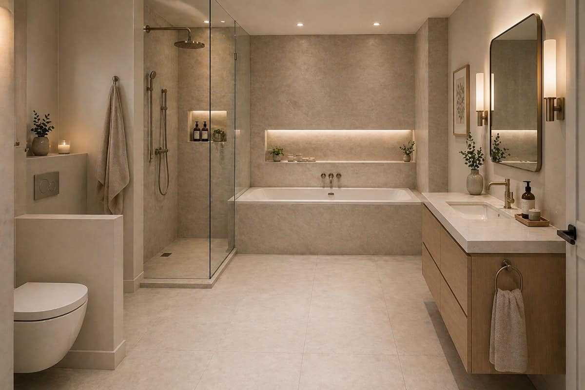 Bathtub and Shower Combo with Separated Toilet Zone