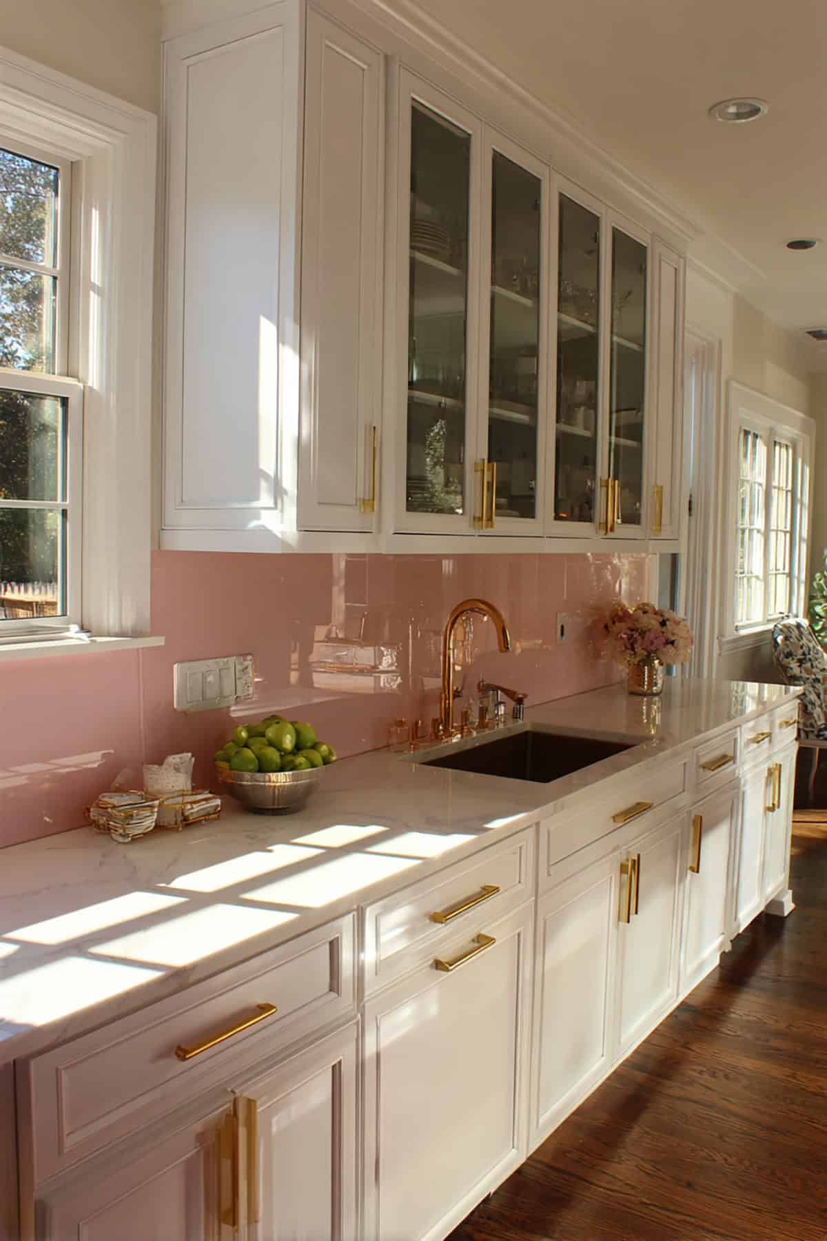 Blush Pink Glass Panel Backsplash