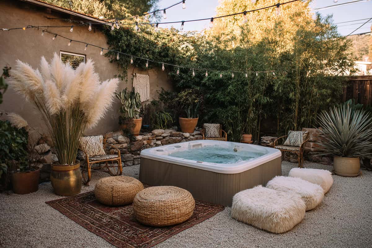 Boho Gravel Lounge Hot Tub Space