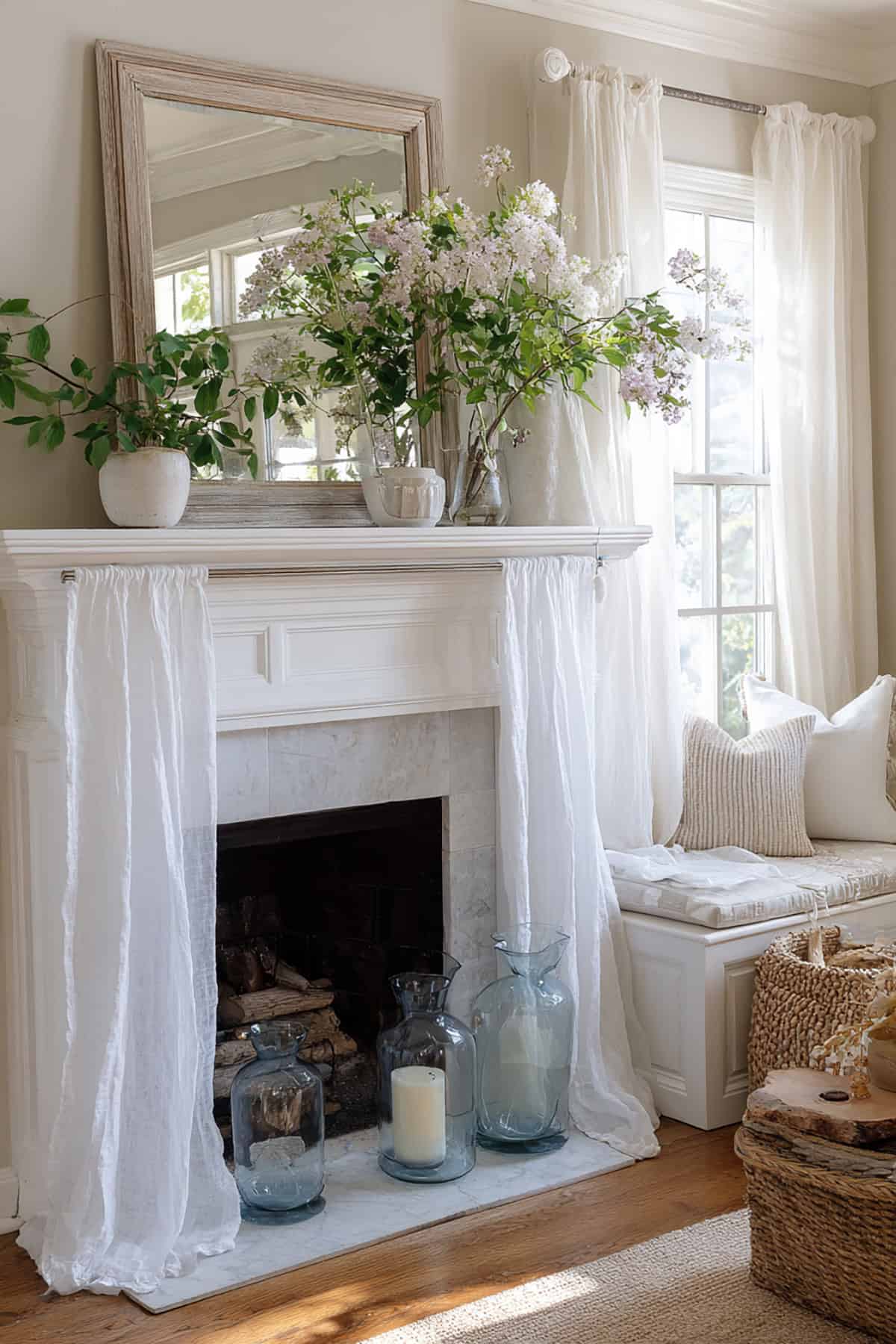 Breezy White Mantel With Light Fabric Layer