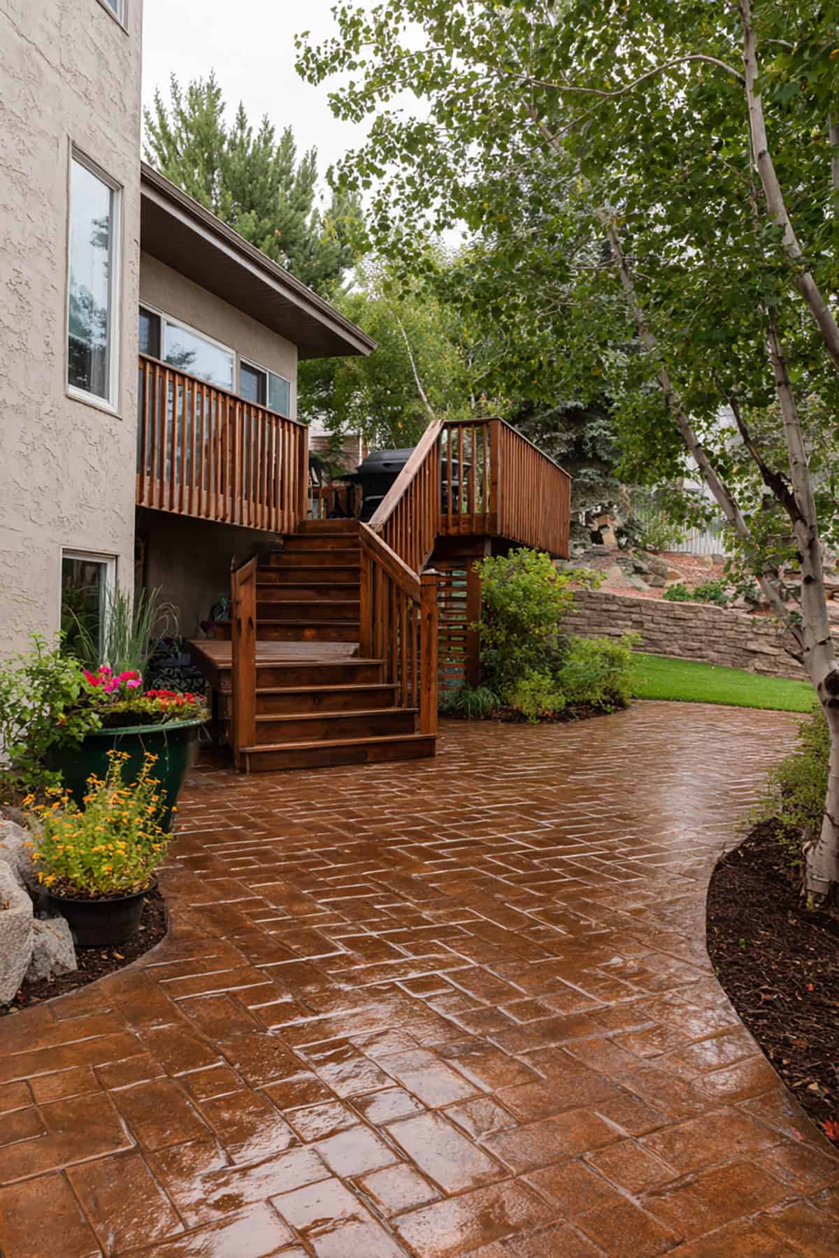 Brick Pattern Stamped Concrete Patio Near Steps