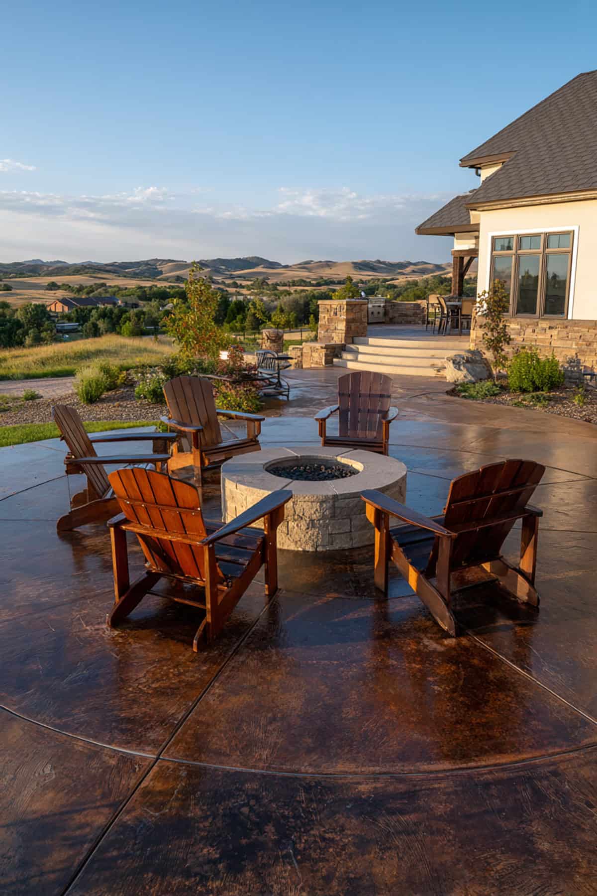 Circular Stamped Concrete Fire Pit Patio Design