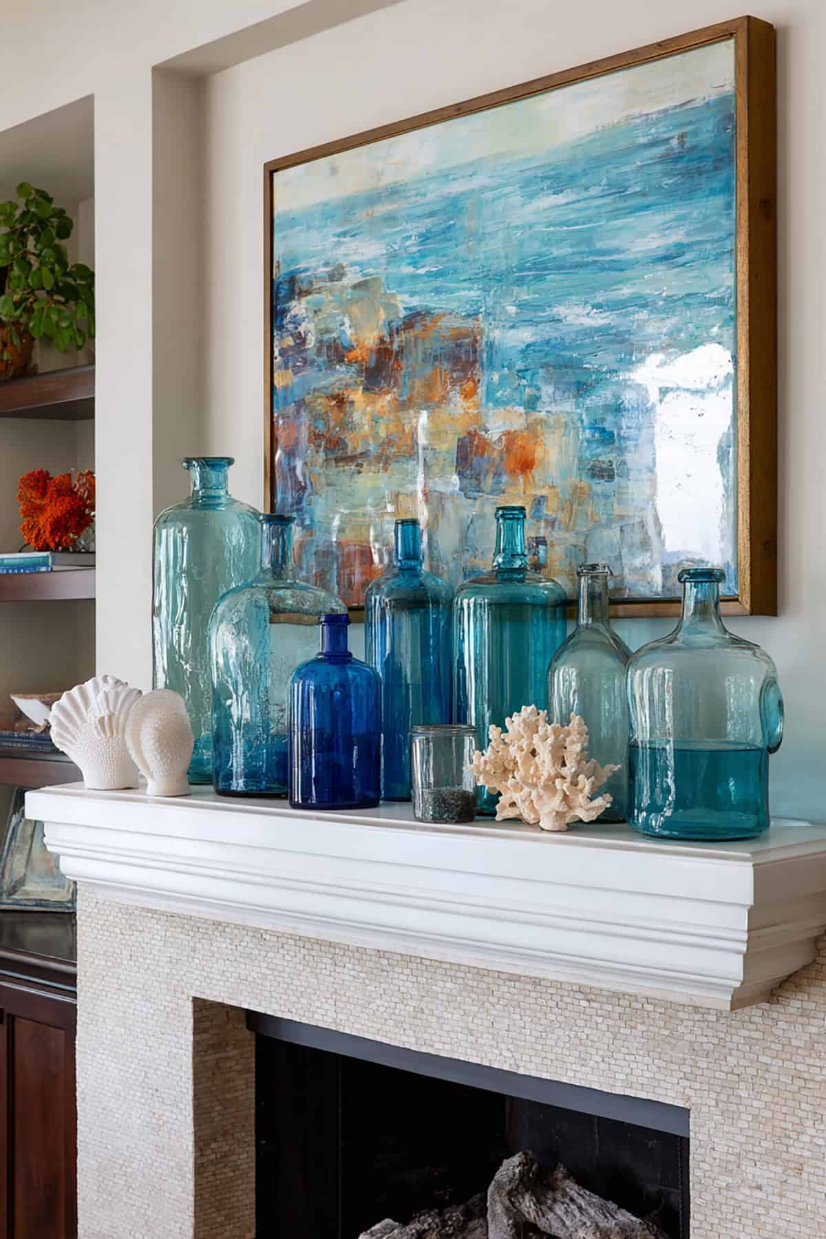 Coastal Blue Glass Mantel With Layered Transparency