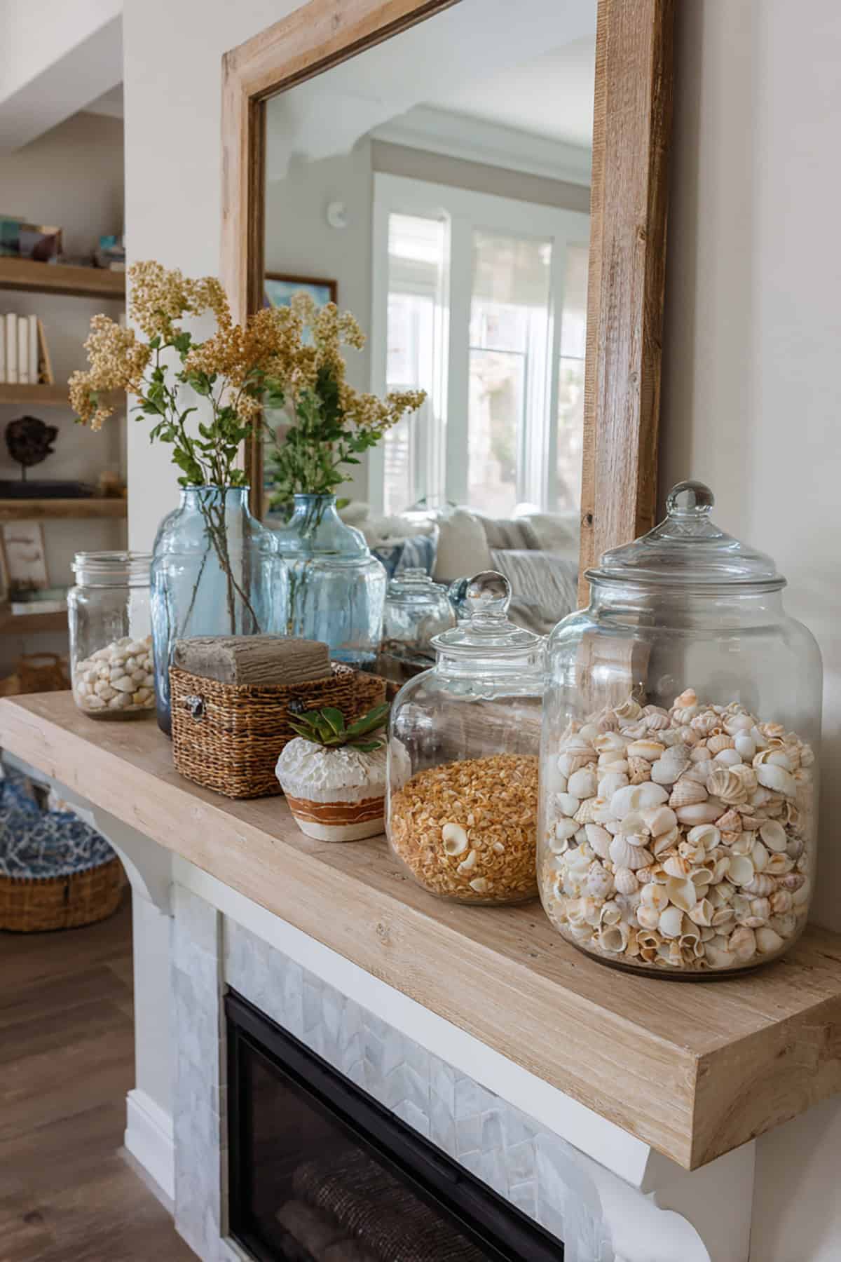 Coastal Sand and Shell Mantel With Soft Layers